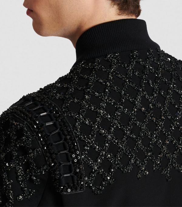 Balmain o1w1db0324 Jet & Strass Embellished Bomber Jacket in Black Size US M / EU 48-50 / 2 - 3 Thumbnail
