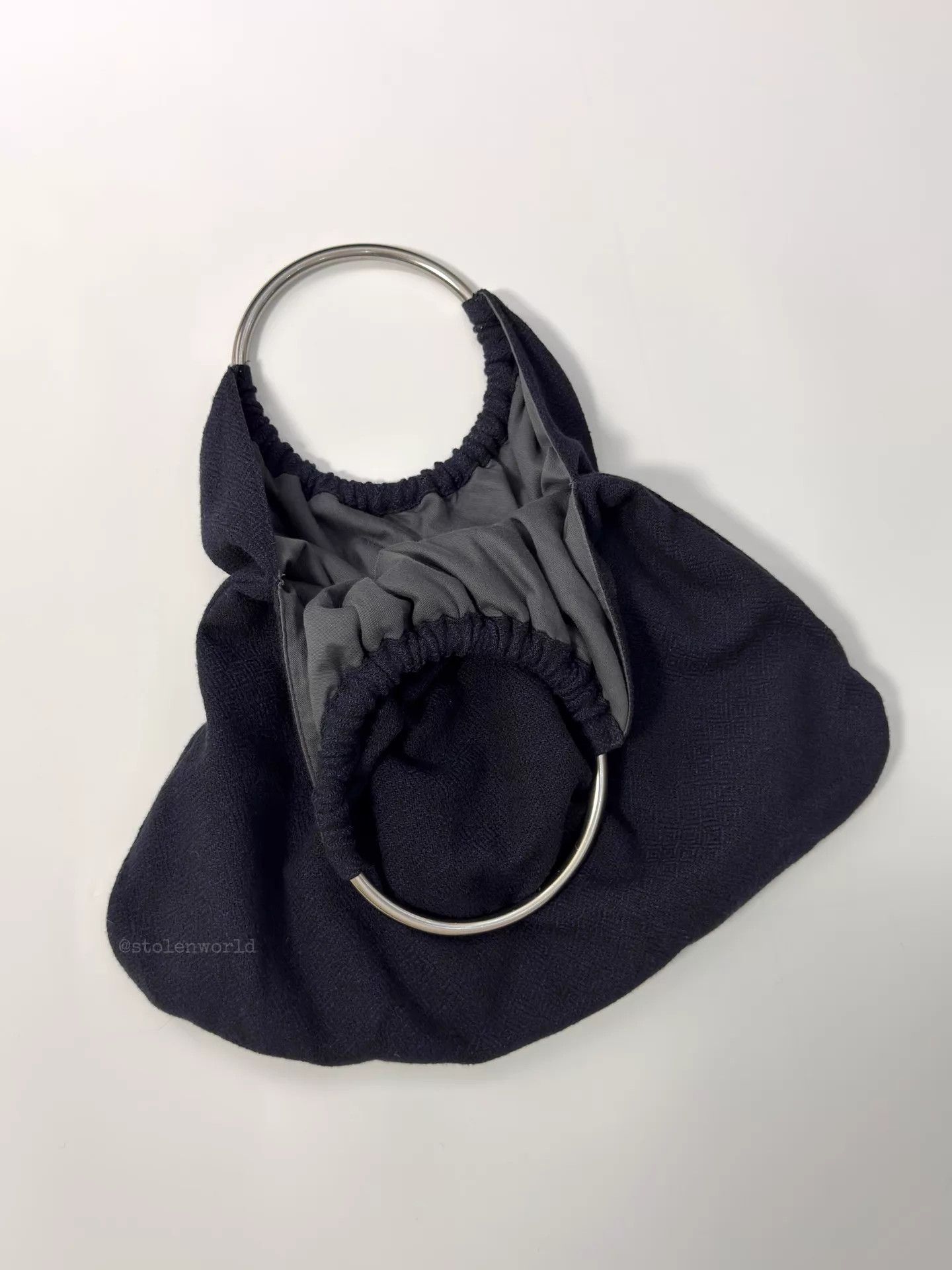 Comme des Garcons CDG Ring Fold Wool Tote Black/Blue Jacquard Size ONE SIZE - 3 Thumbnail