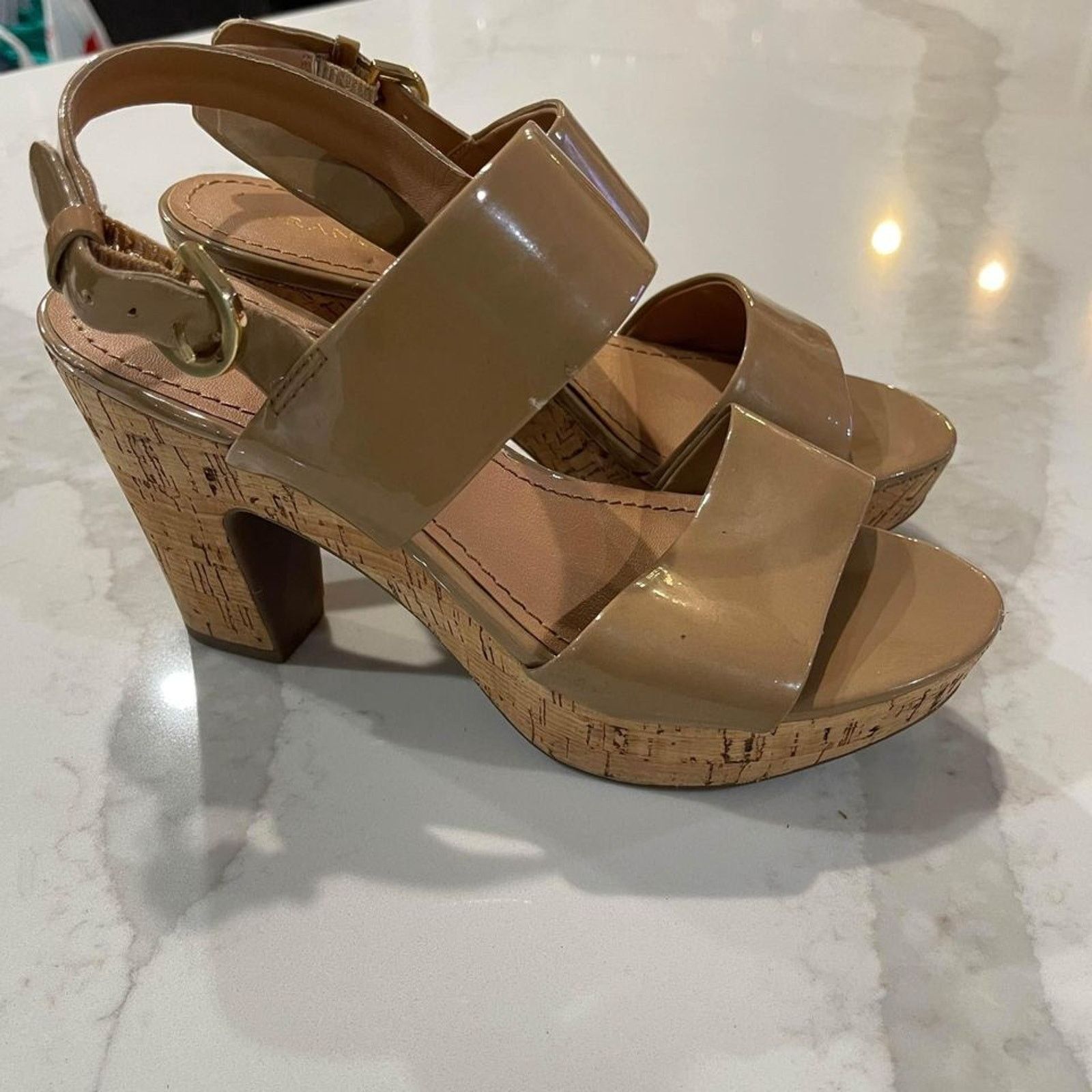 Franco Sarto Franco Sarto Nude Cork Block Heels Strappy Ankle Women's 6.5 Size US 6.5 / IT 36.5 - 10 Thumbnail