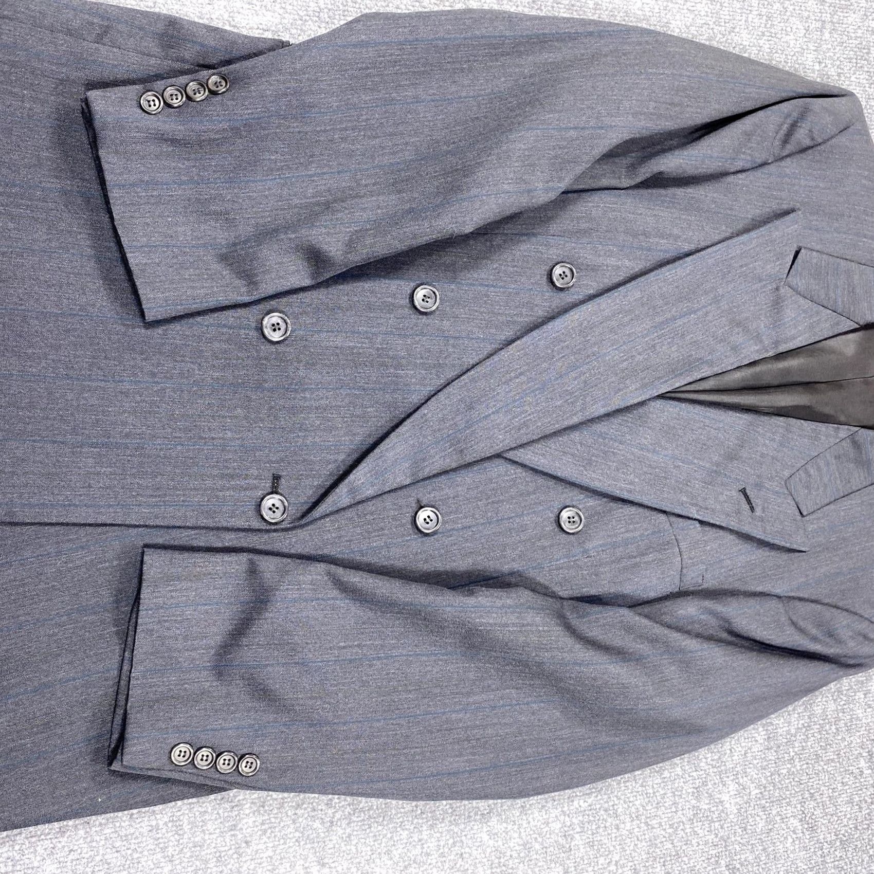 Vintage Nino Cerruti Suit Jacket Mens 44 Gray Wool Striped Double Breasted Italy Jacket/Coat One Piece? 2 Piece? Size 44R - 2 Thumbnail