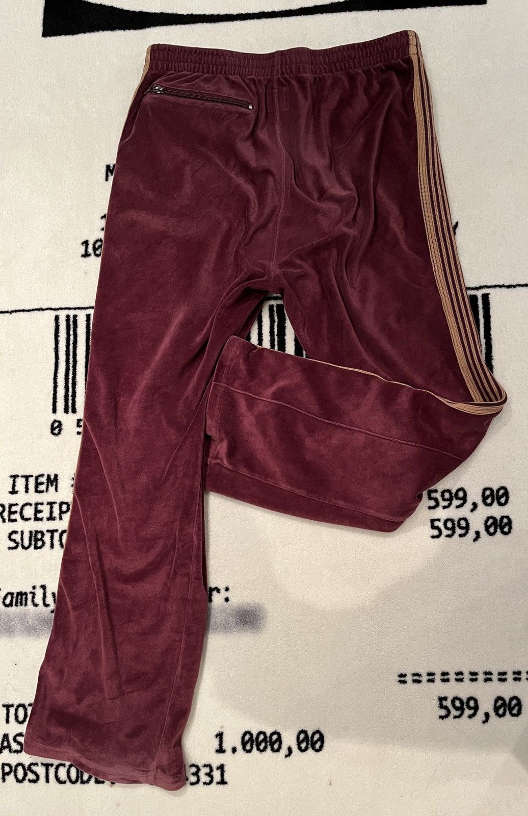 Needles Velour Bordeaux Red Trackpants Gold Stripes Size US 31 - 7 Thumbnail