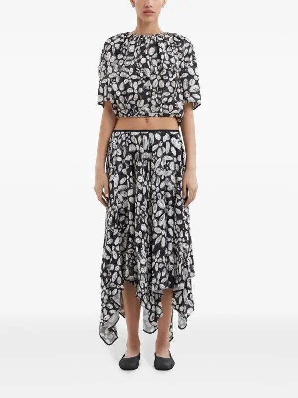 Marni o1w1db11125 Floral-Print Midi Skirt in Black Size 26" / US 2 / IT 38 - 2 Thumbnail