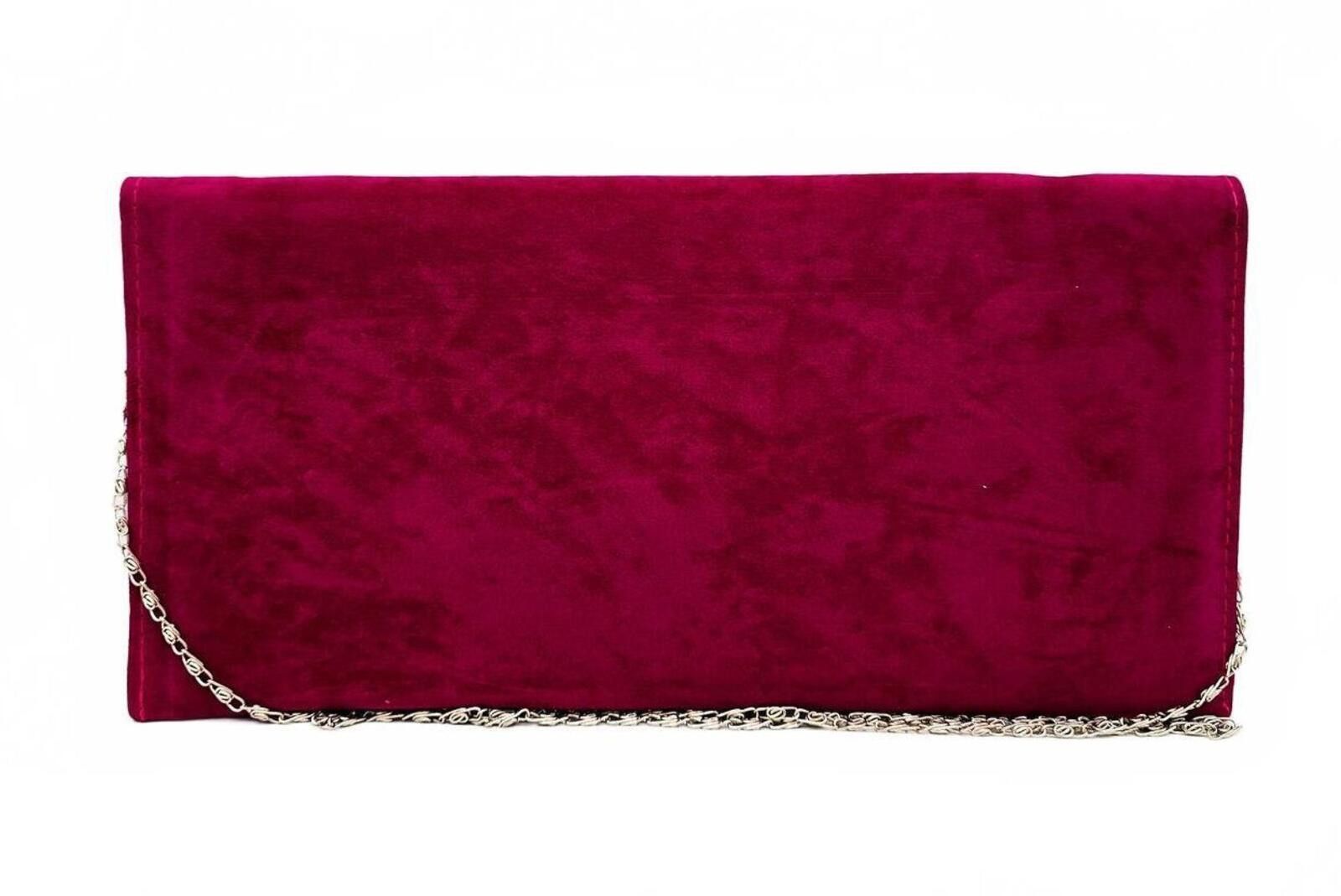 The Unbranded Brand Elegant Burgundy Suede Clutch Bag with Silver Chain Size ONE SIZE - 2 Thumbnail