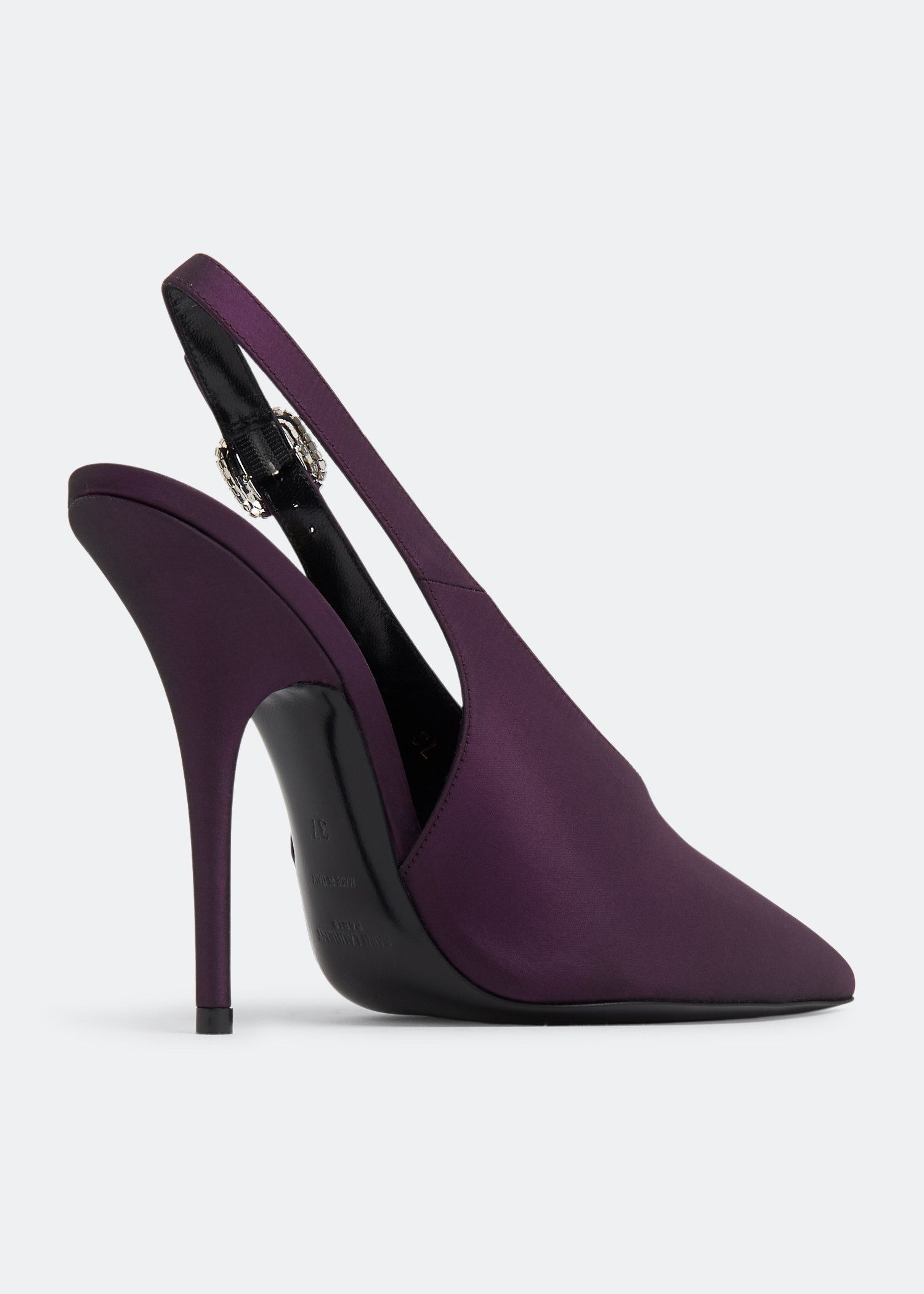 Saint Laurent Paris o1b1hav111224 Yasmeen Slingback Pumps Shantung Dark Purple Size US 7.5 / IT 37.5 - 3 Thumbnail