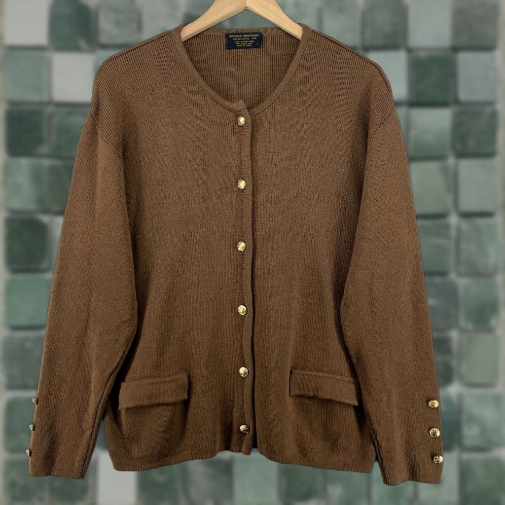 VINTAGE Brooks Brothers Cardigan Women's L Merino Wool Gold