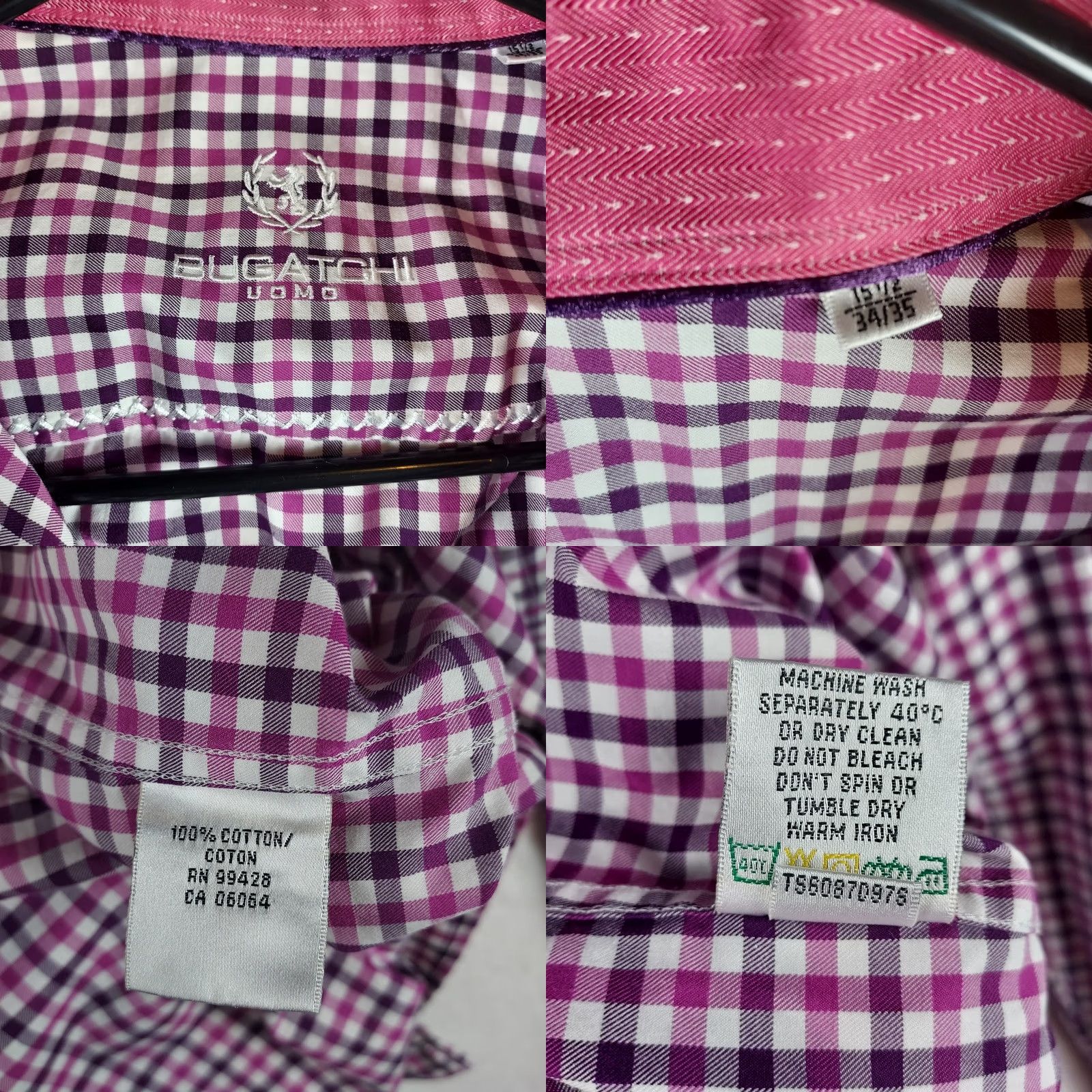 BUGATCHI Bugatchi Uomo Men’s 100% Cotton Pink Purple Check Button-Down Shirt Slim Fit Shirt L Pink Purple Check Men’s Shirt 15.5 Neck Mens Regular Fit Bant Size US L / EU 52-54 / 3 - 8 Thumbnail