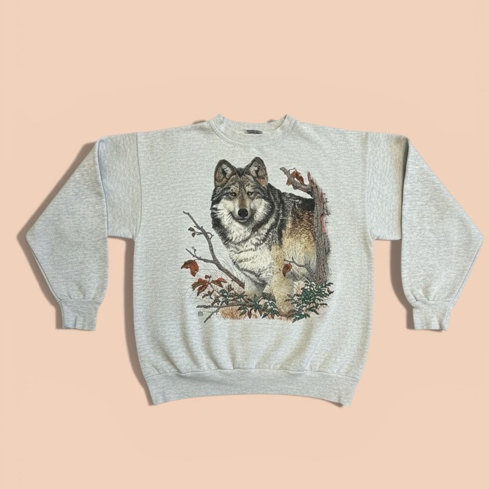 Vintage Vintage Cotton Grove Design Heather Gray Wolf Sweatshirt Size L / US 10 / IT 46 - 1 Thumbnail