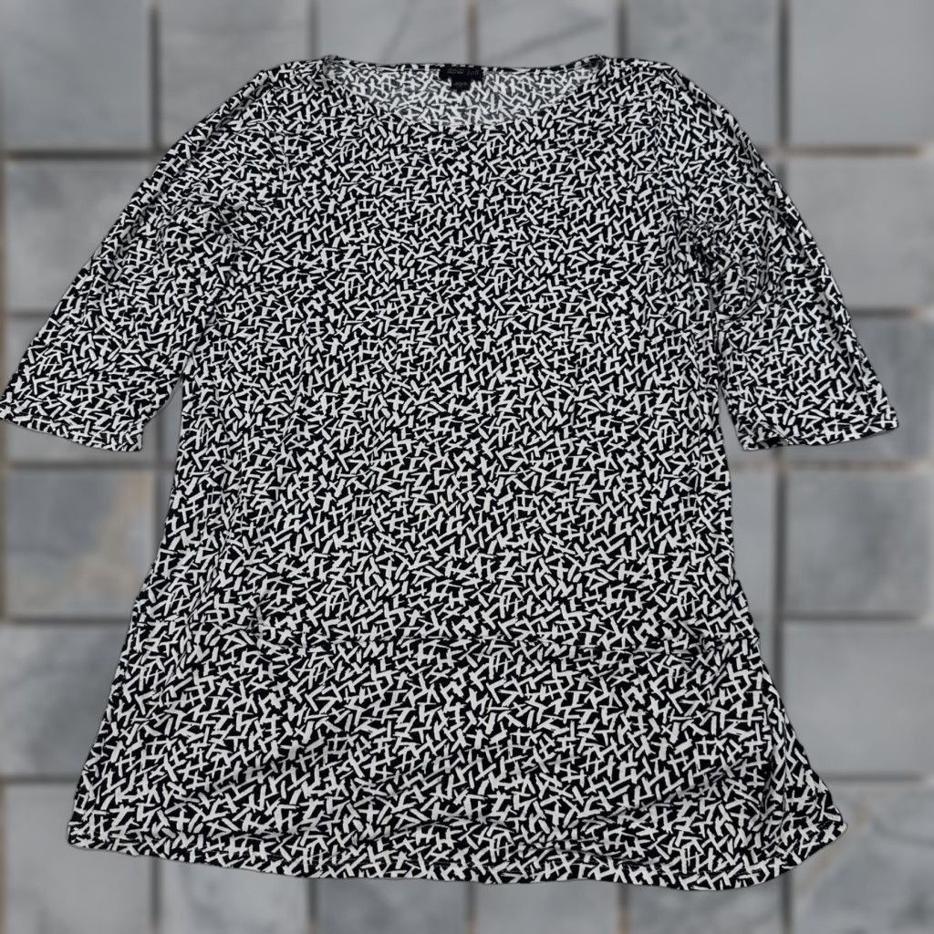 J. Jill J. Jill Shirt Womens M Black White Geometric Print Tunic 3/4 Sleeve Front Pockets Blouse Dressy Casual Office Navy Black Womens M Size M / US 6-8 / IT 42-44 - 1 Thumbnail