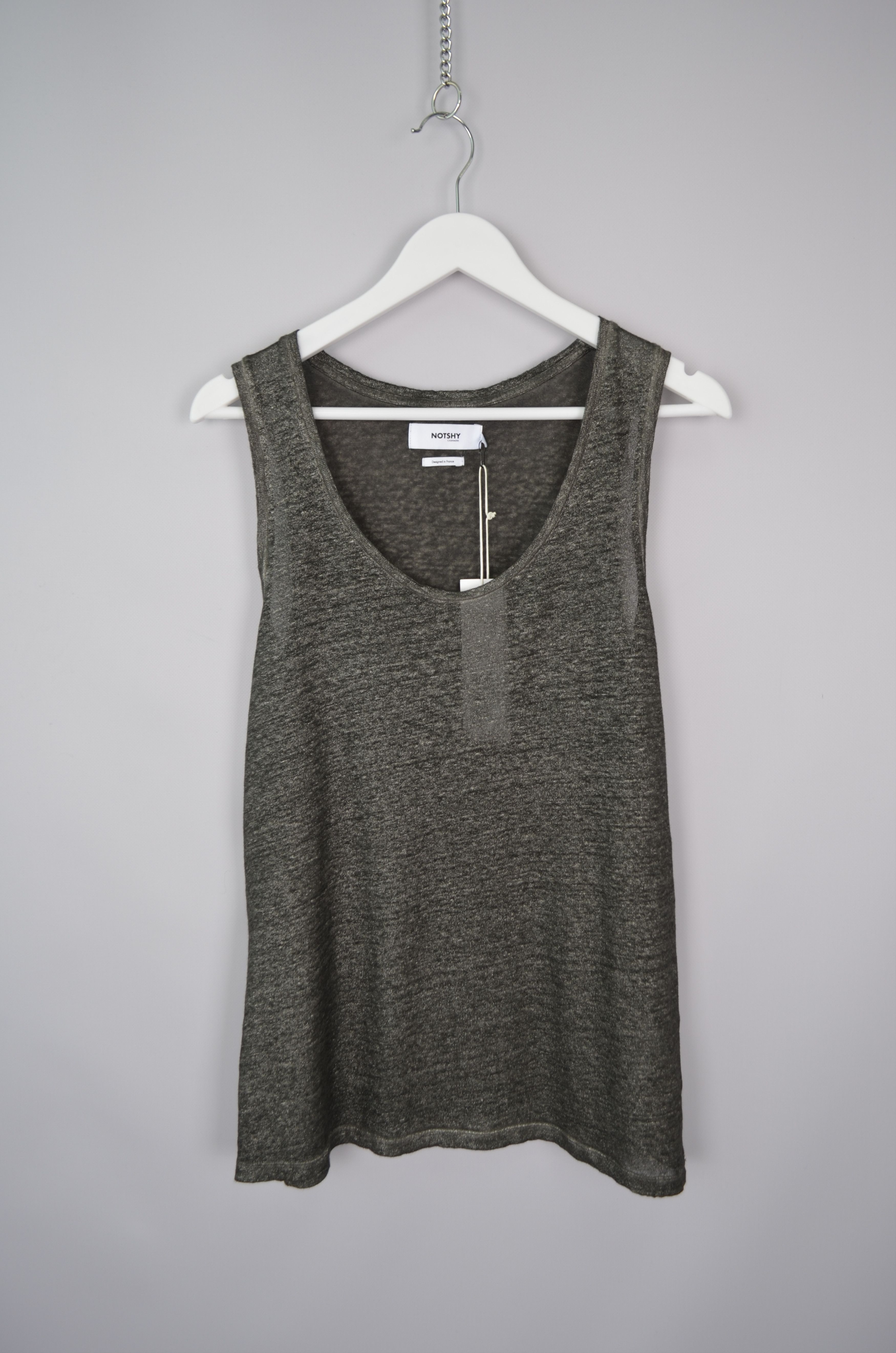 Designer Not Shy 100% Linen Grey Tank Top T Shirt Sleeveless NWT Size M / US 6-8 / IT 42-44 - 9 Thumbnail