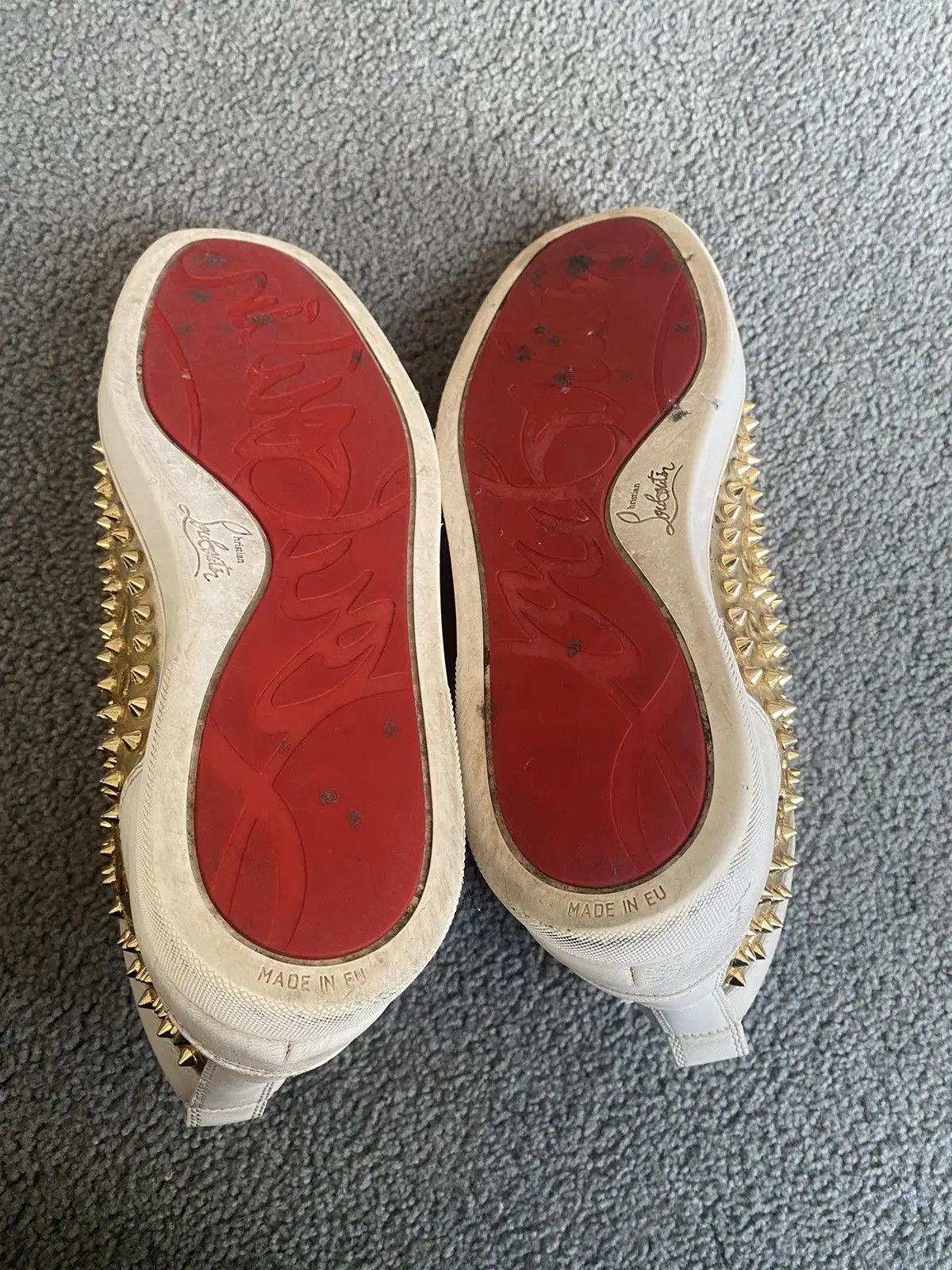 Christian Louboutin Christian Louboutin White/Gold Spike Sneakers Size US 10 / EU 43 - 5 Thumbnail