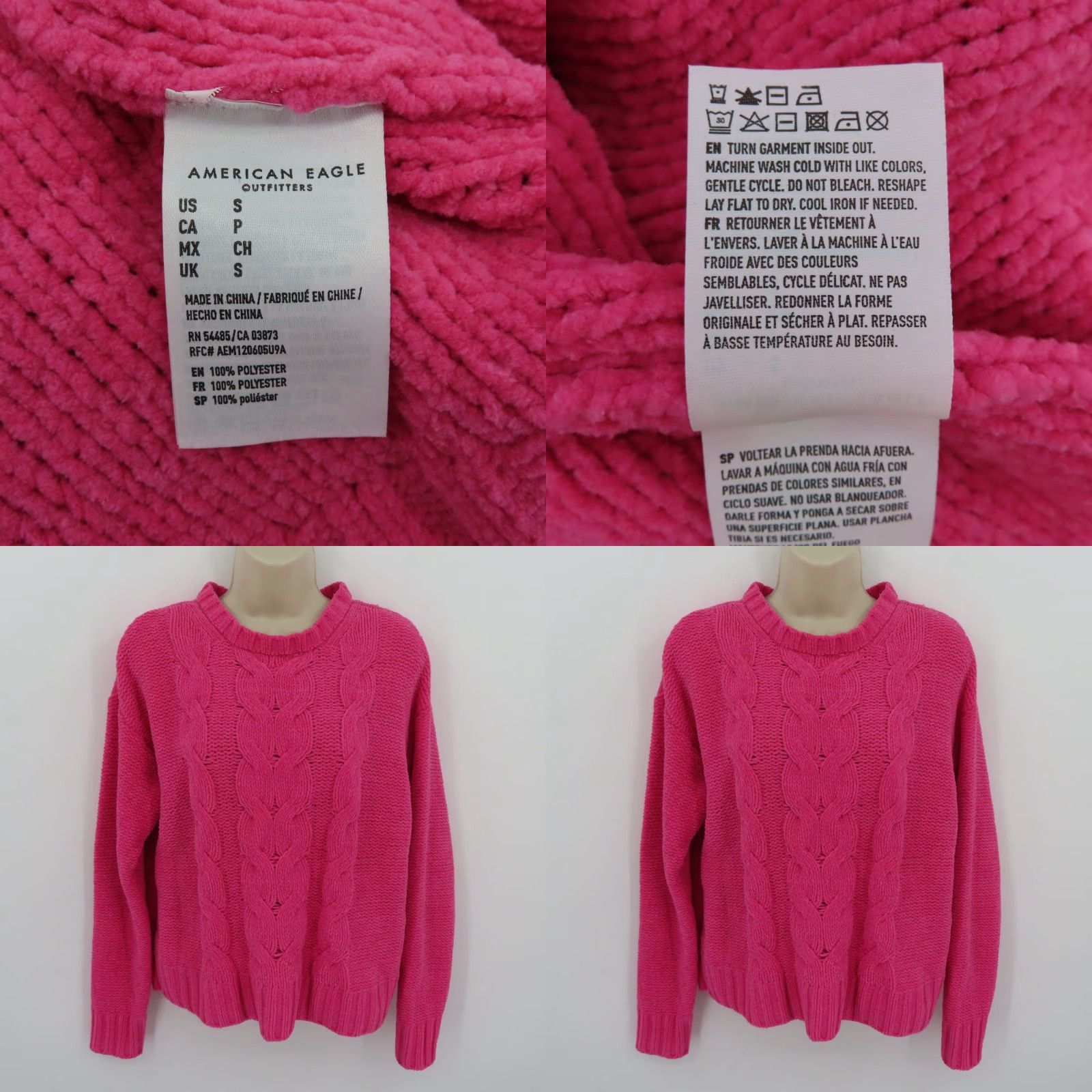 Vintage American Eagle Women Small Pink Cable Knit Chenille Pullover Sweater Crew Neck Size S / US 4 / IT 40 - 8 Thumbnail