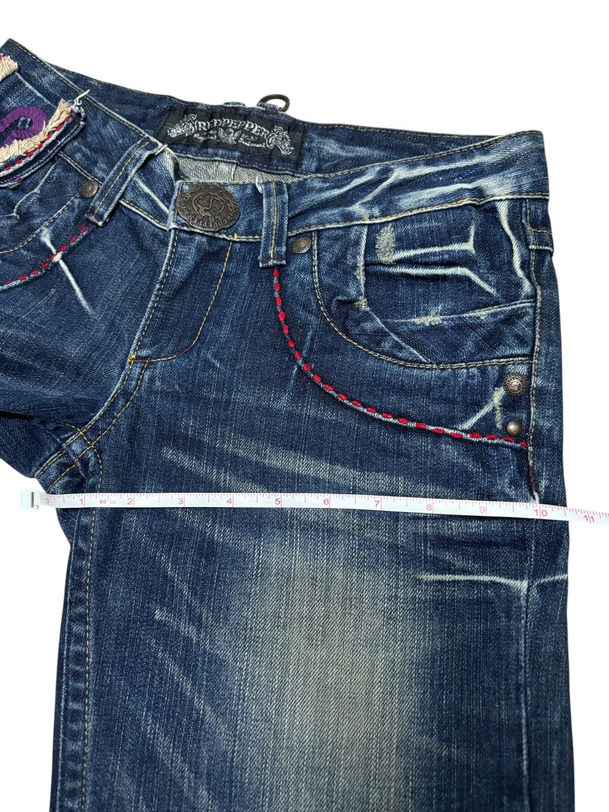 Japanese Brand Y2K Red Pepper Wide Flare Denim Jeans Size 30" / US 8 / IT 44 - 11 Thumbnail