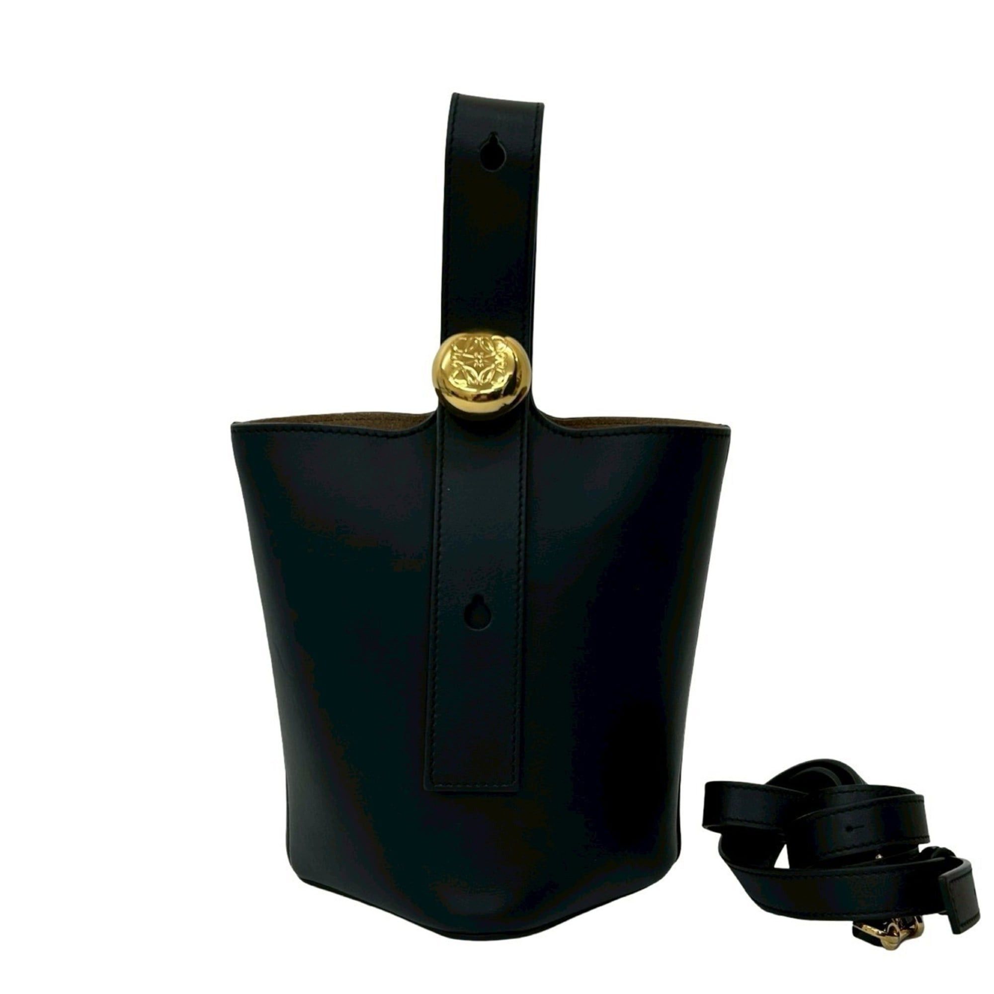 Loewe Pebble Bucket Bag Mini Anagram Leather 2-Way Handbag/shoulder 20045 in Black, Women's
