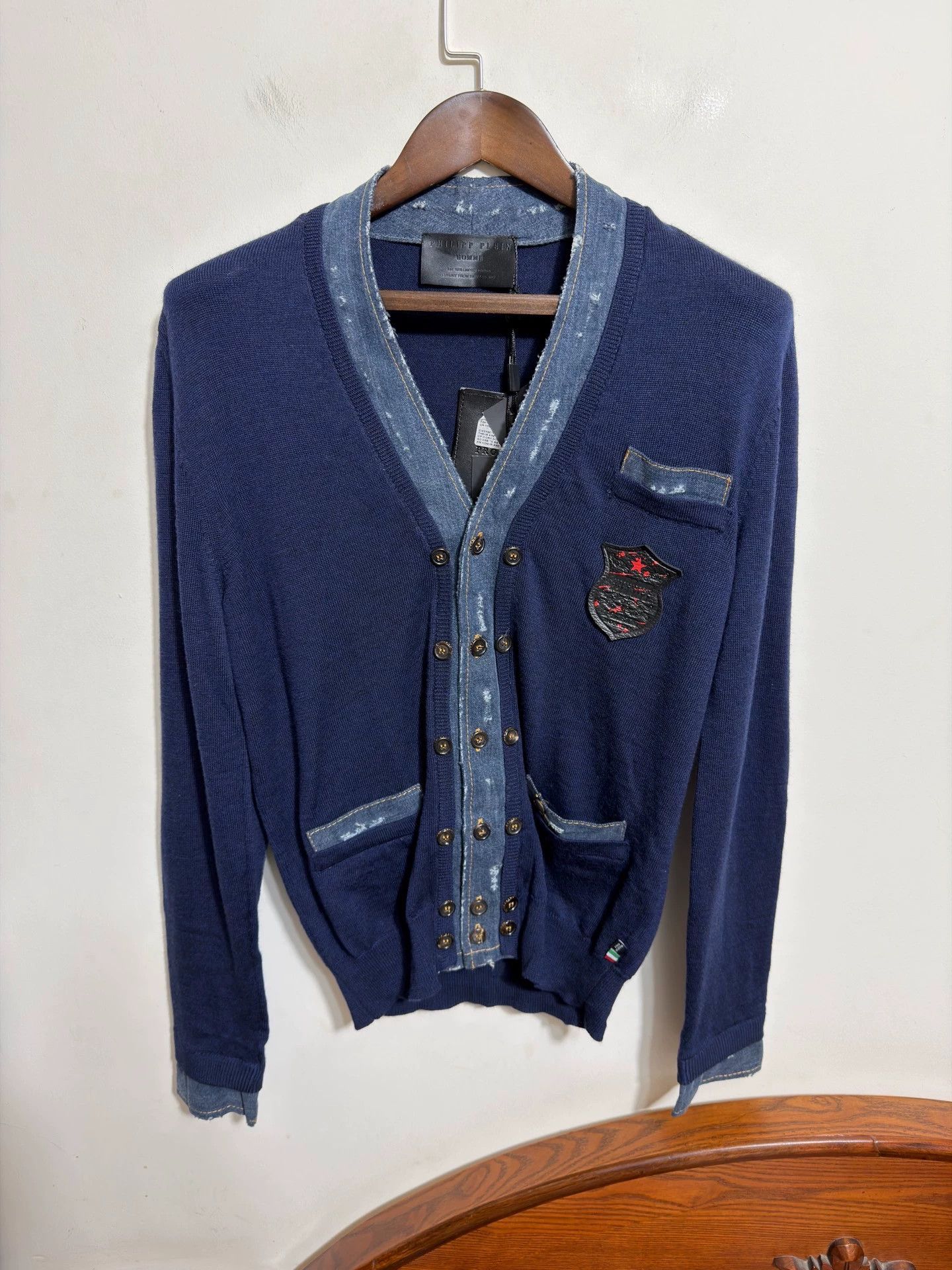 Philipp Plein Philipp Plein Slim Denim Panel Wool Cardigan S Size US XL / EU 56 / 4 - 1 Thumbnail