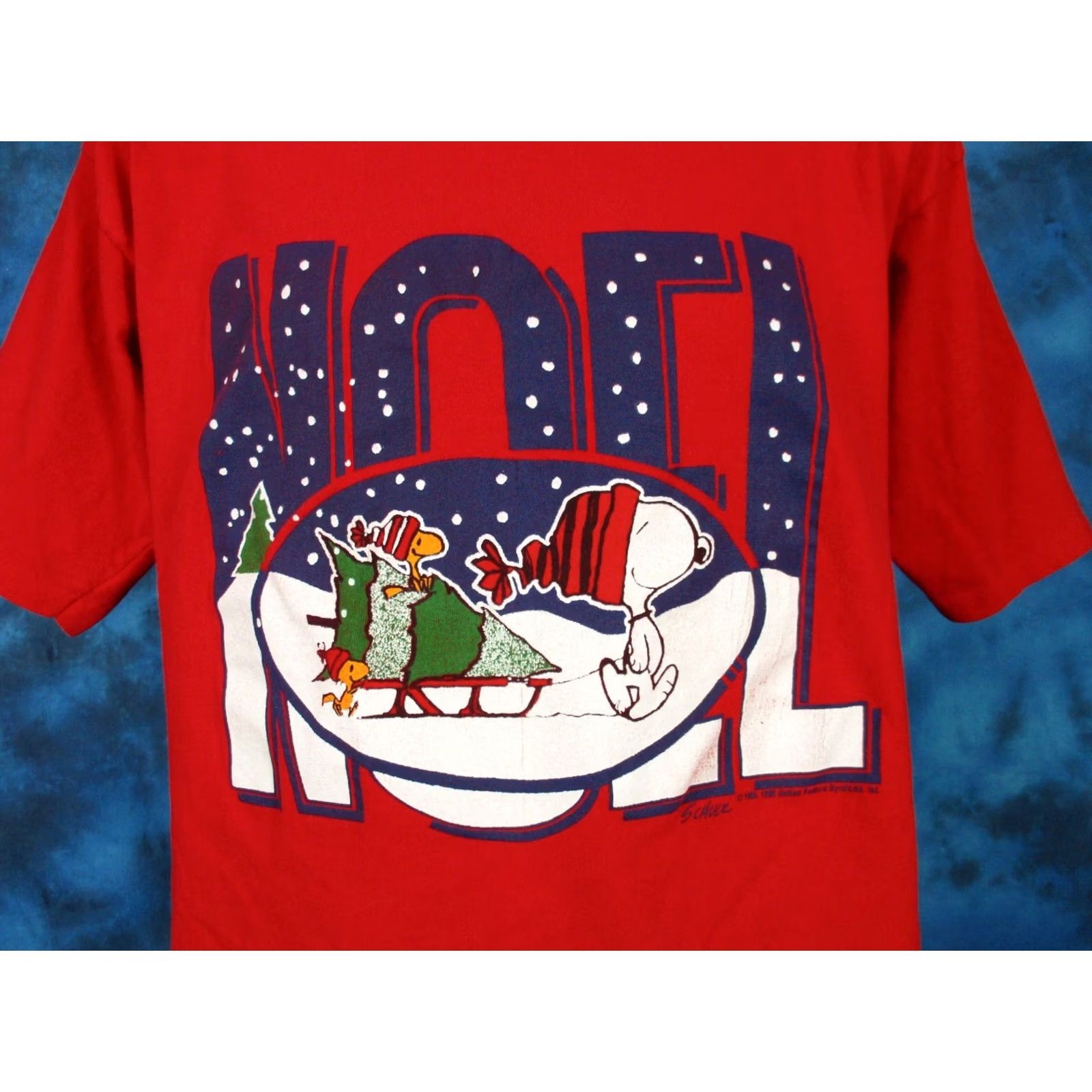 Vintage VINTAGE 80s PEANUTS SNOOPY WOODSTOCK NOEL XMAS CARTOON T-Shirt Red Mens Medium soft thin Size US M / EU 48-50 / 2 - 2 Thumbnail