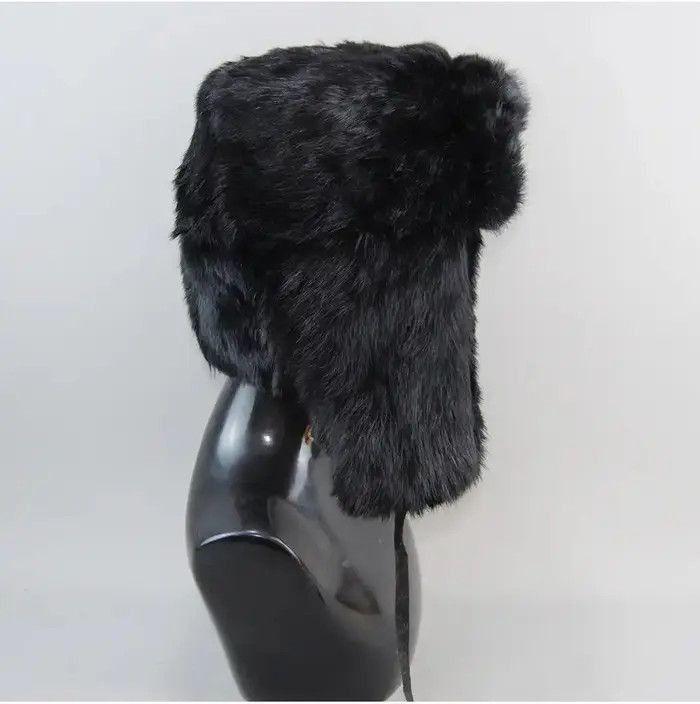 Japanese Brand Warm Natural Rabbit Fur Bomber Hat With Earflaps Size ONE SIZE - 2 Thumbnail