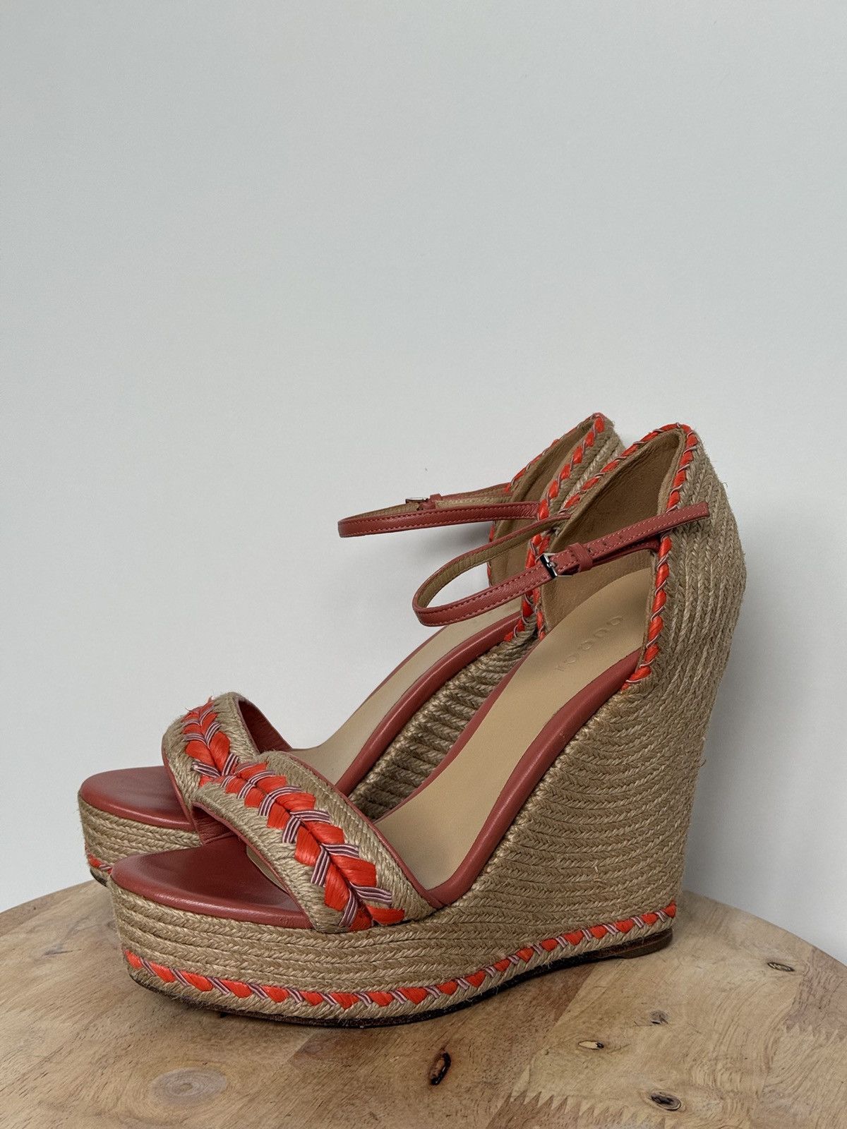 Gucci Gucci Espadrilles Wedges Sandals Coral Orange Size US 7 / IT 37 - 1 Thumbnail