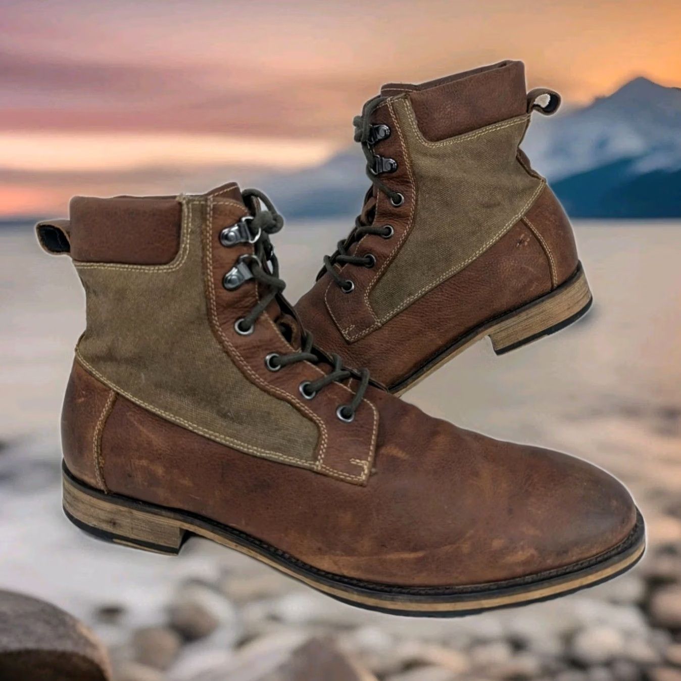 Vintage Aston Grey Canyon Boots Mens 10.5 Chukka Ankle Leather Brown Tobacco Canvas Leather Boots Casual Mens Size 10.5 US Boots Brown Leather Canyon Size US 11 / EU 44 - 2 Thumbnail