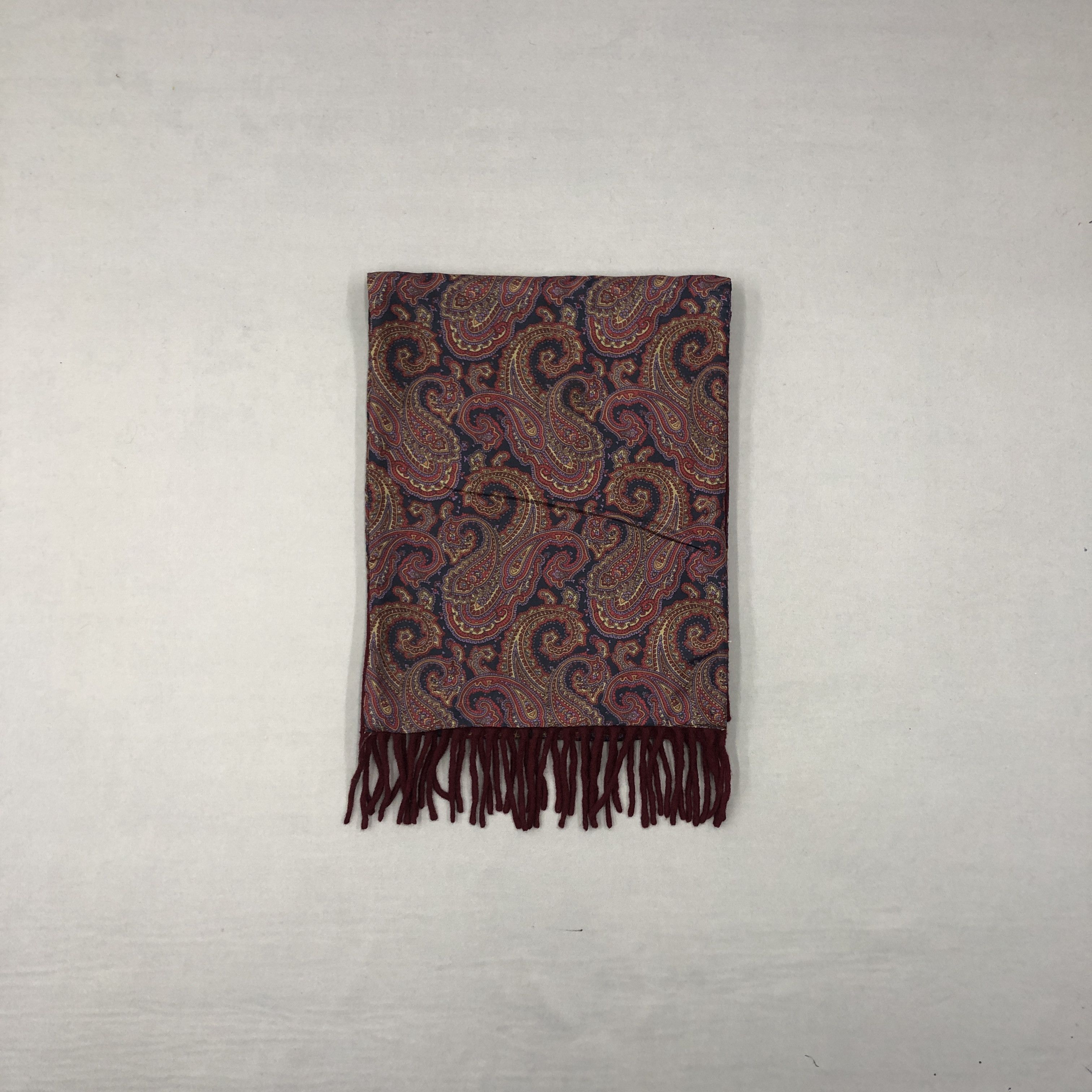 Japanese Brand Vintage Paisley Scarf SILK Muffler Wool Fringe Winter Scarve Size ONE SIZE - 2 Thumbnail