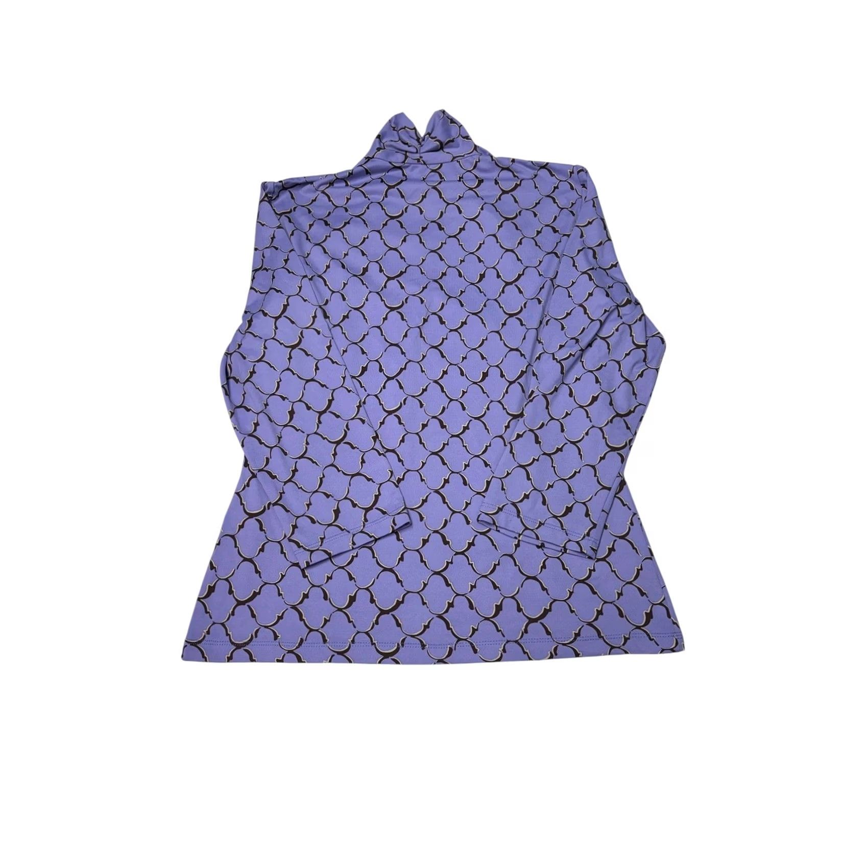 J.McLaughlin J.McLaughlin Womens Mock Neck Top Blue Geometric Trellis Print Long Sleeve M Size M / US 6-8 / IT 42-44 - 4 Thumbnail