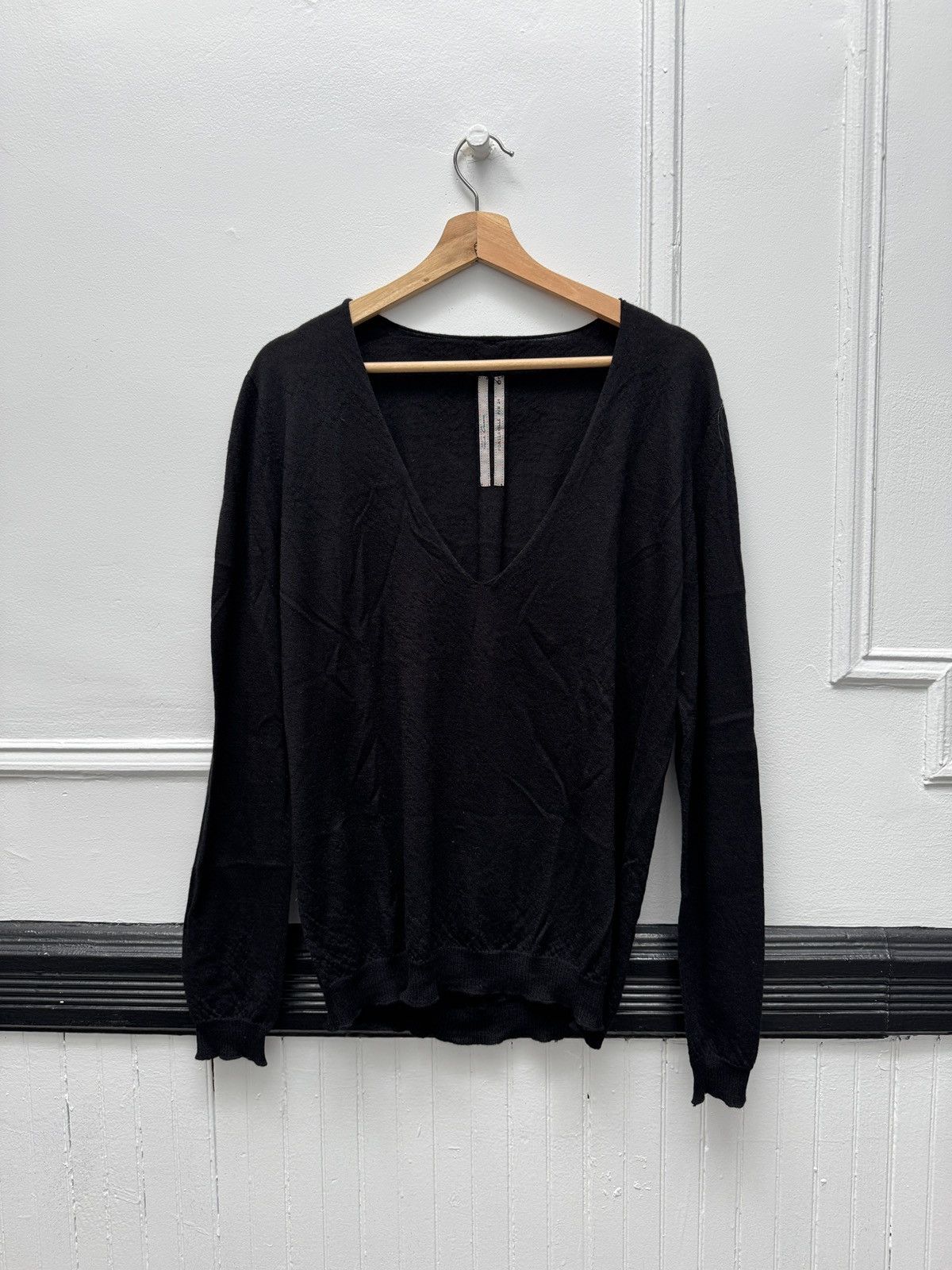 RICK OWENS KNIT V-NECK CASHMERE SWEATER BLACK NWT LARGE