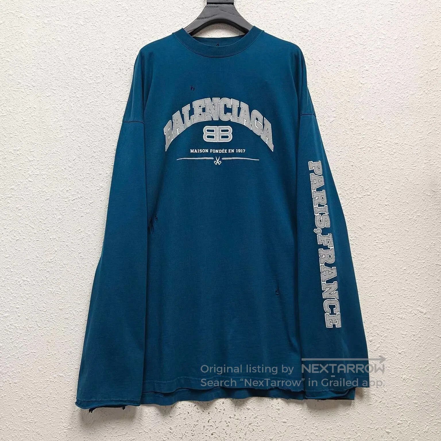 Balenciaga Balenciaga Distressed Logo Long Sleeve Shirt. Size US XL / EU 56 / 4 - 1 Thumbnail