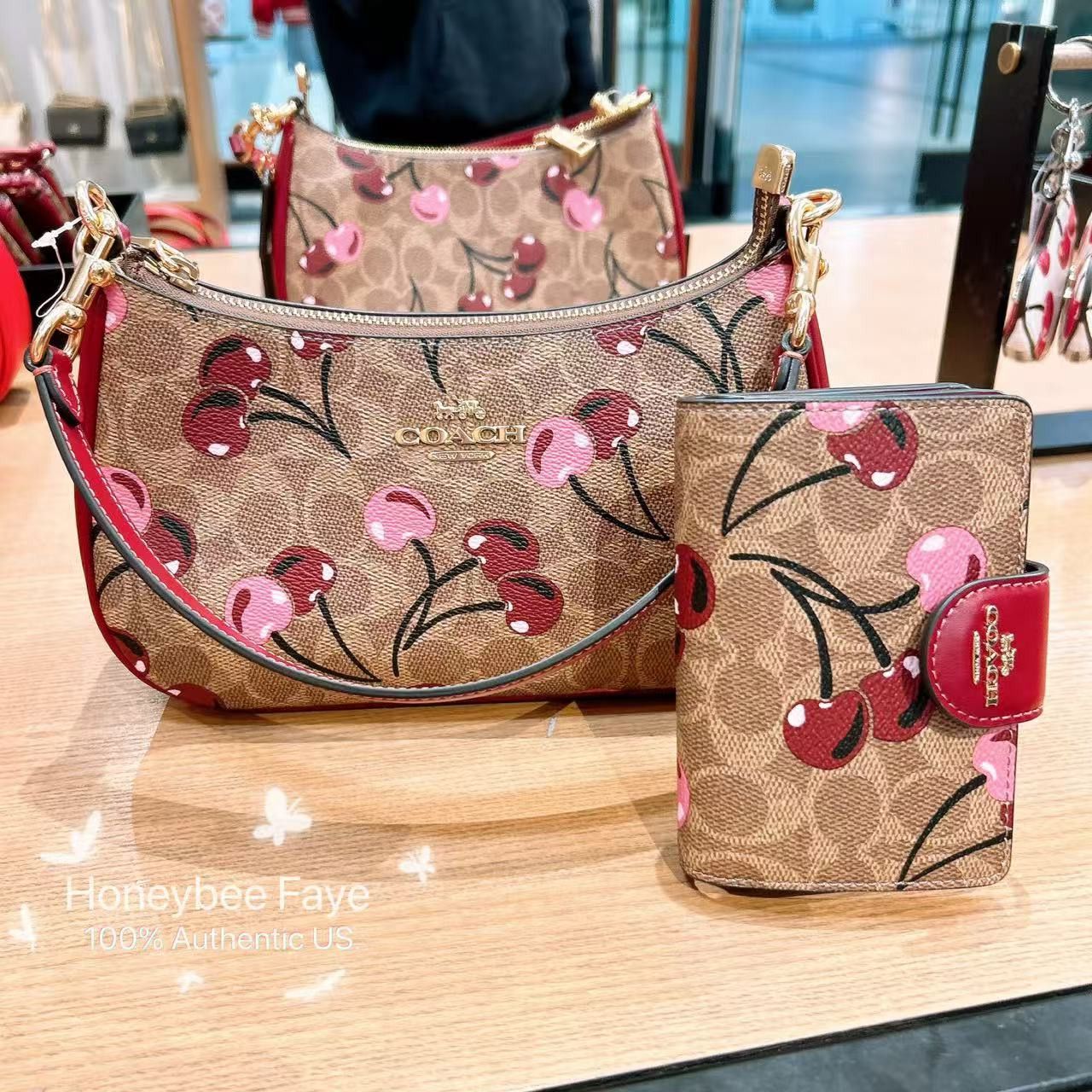 Coach 🍒 Medium Corner Zip Wallet In Signature Canvas Cherry CZ342 Size ONE SIZE - 6 Thumbnail