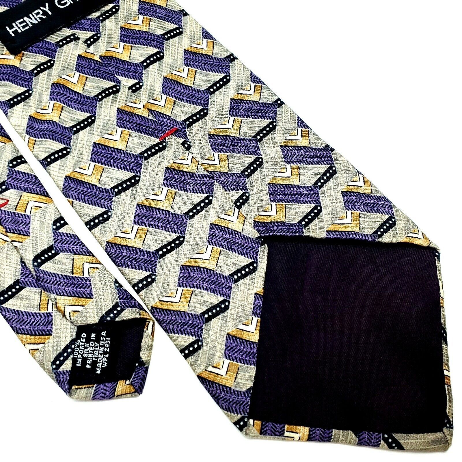 Henry Grethel Henry Grethel Silk Tie Purple Green Print Short Wide Size ONE SIZE - 5 Thumbnail