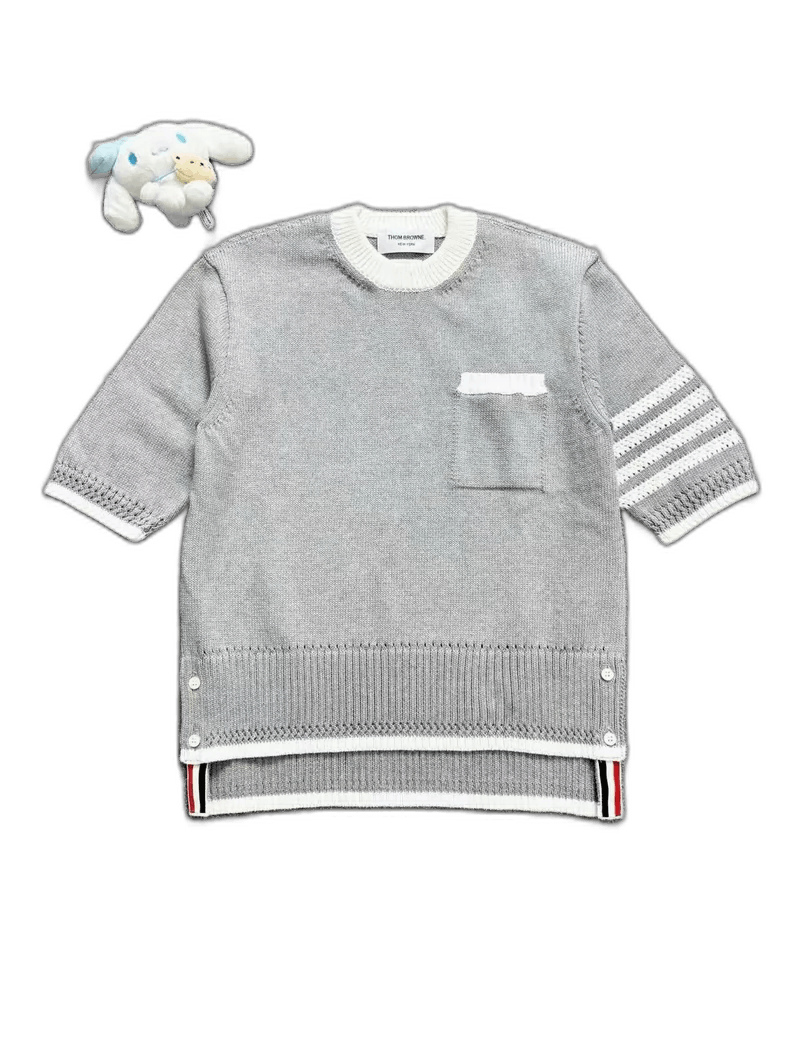 Thom Browne Thom Browne Grey Striped Knit Short Sleeve Top Size L / US 10 / IT 46 - 1 Thumbnail
