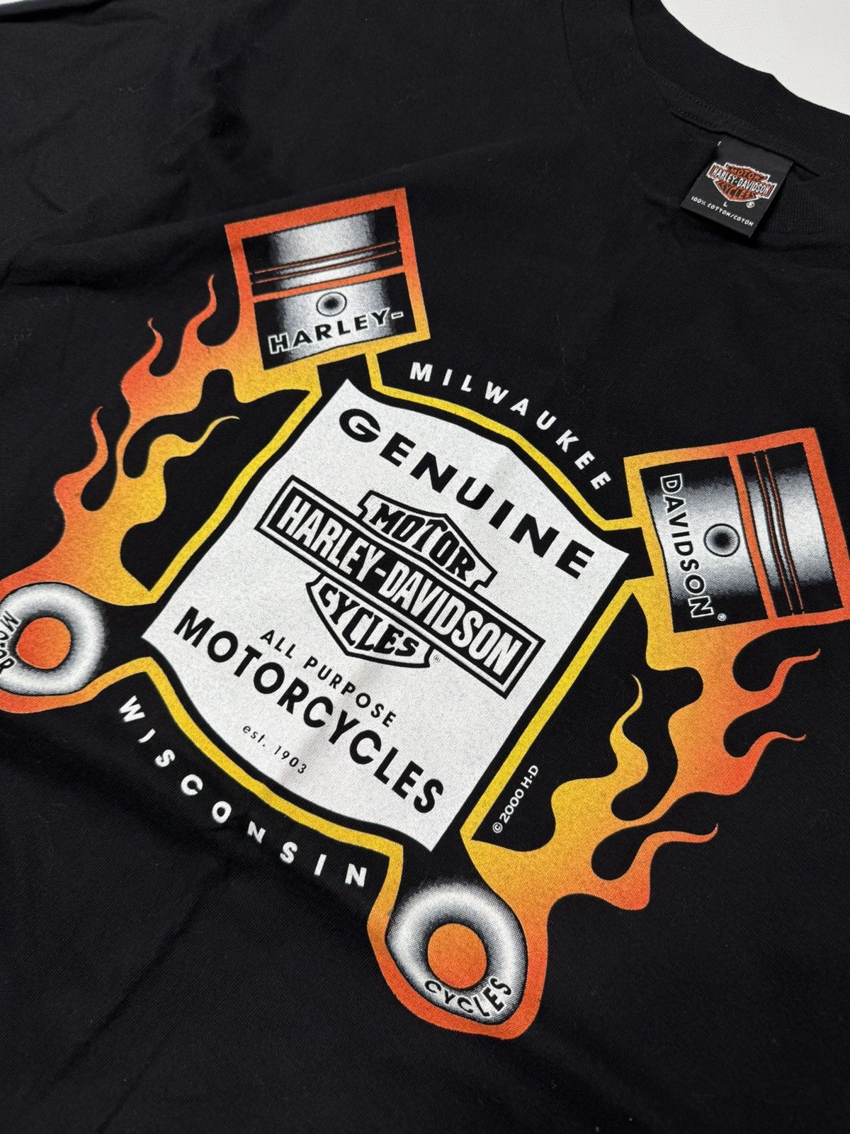 Harley Davidson Vintage Rare 2000 Harley Davidson Motorcycles tee flames y2k Size US L / EU 52-54 / 3 - 3 Thumbnail