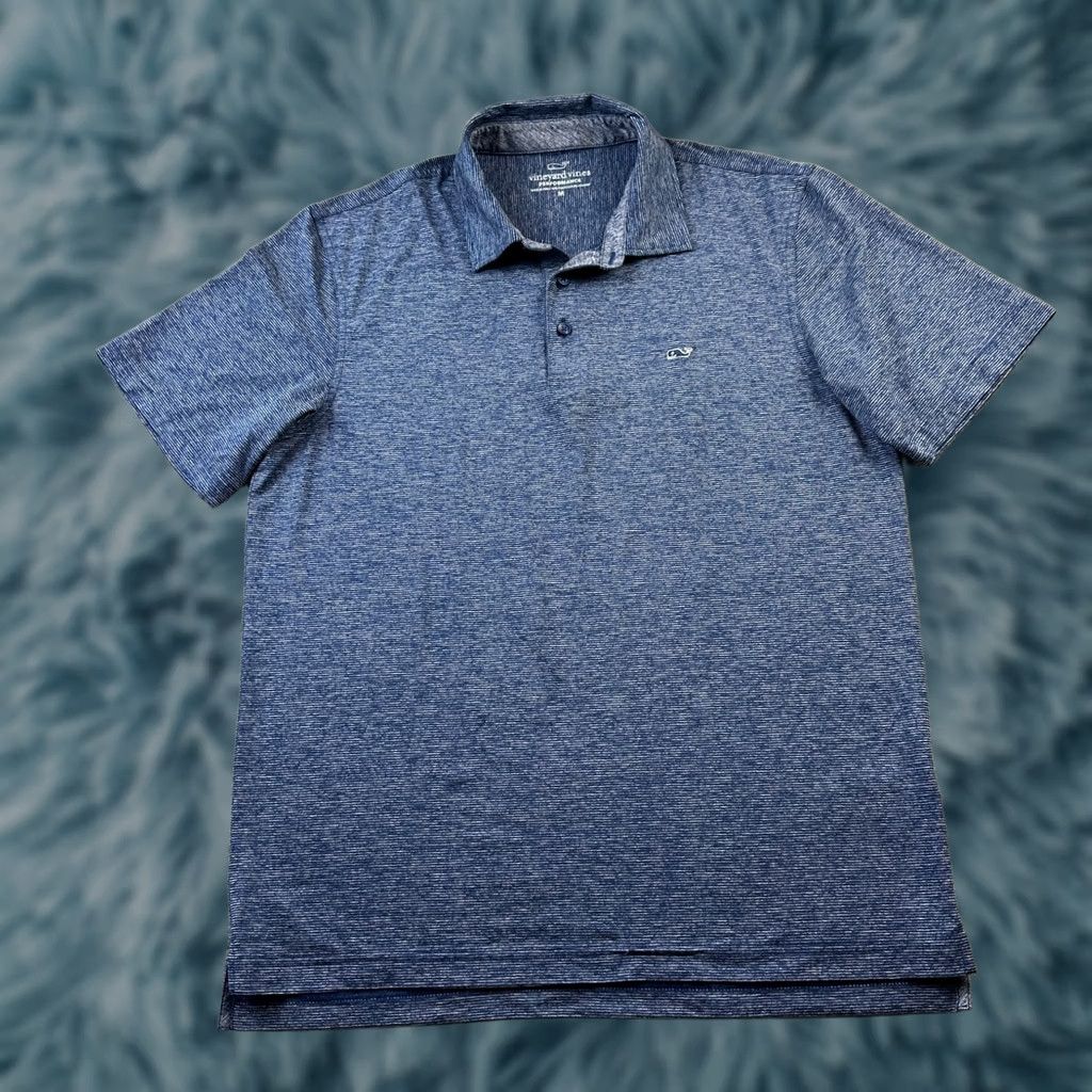 Vineyard Vines Vineyard Vines Polo Shirt Mens M Blue Striped Performance Stretch Golf Regular Short Sleeve Shirt Size US M / EU 48-50 / 2 - 1 Thumbnail