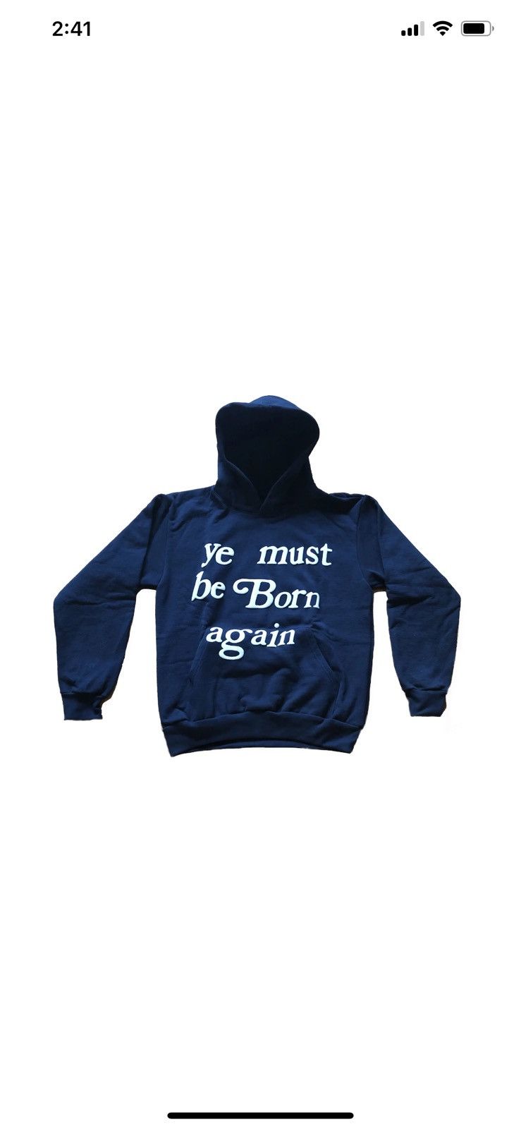 image of Cactus Plant Flea Market Cpfm Ye Must Be Born Again Hoodie in Navy, Men's (Size Large)