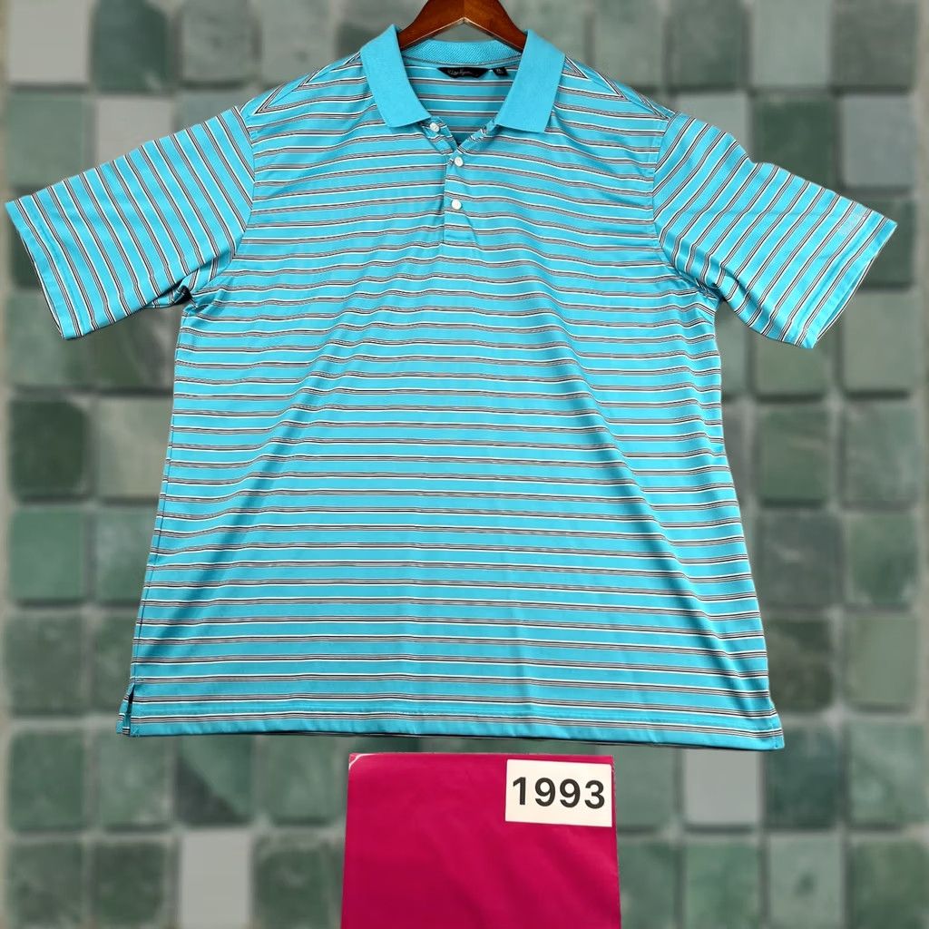 Walter Hagen Polo Shirt Mens 1XL Blue Striped Performance Stretch Golf Casual Sports, Men's