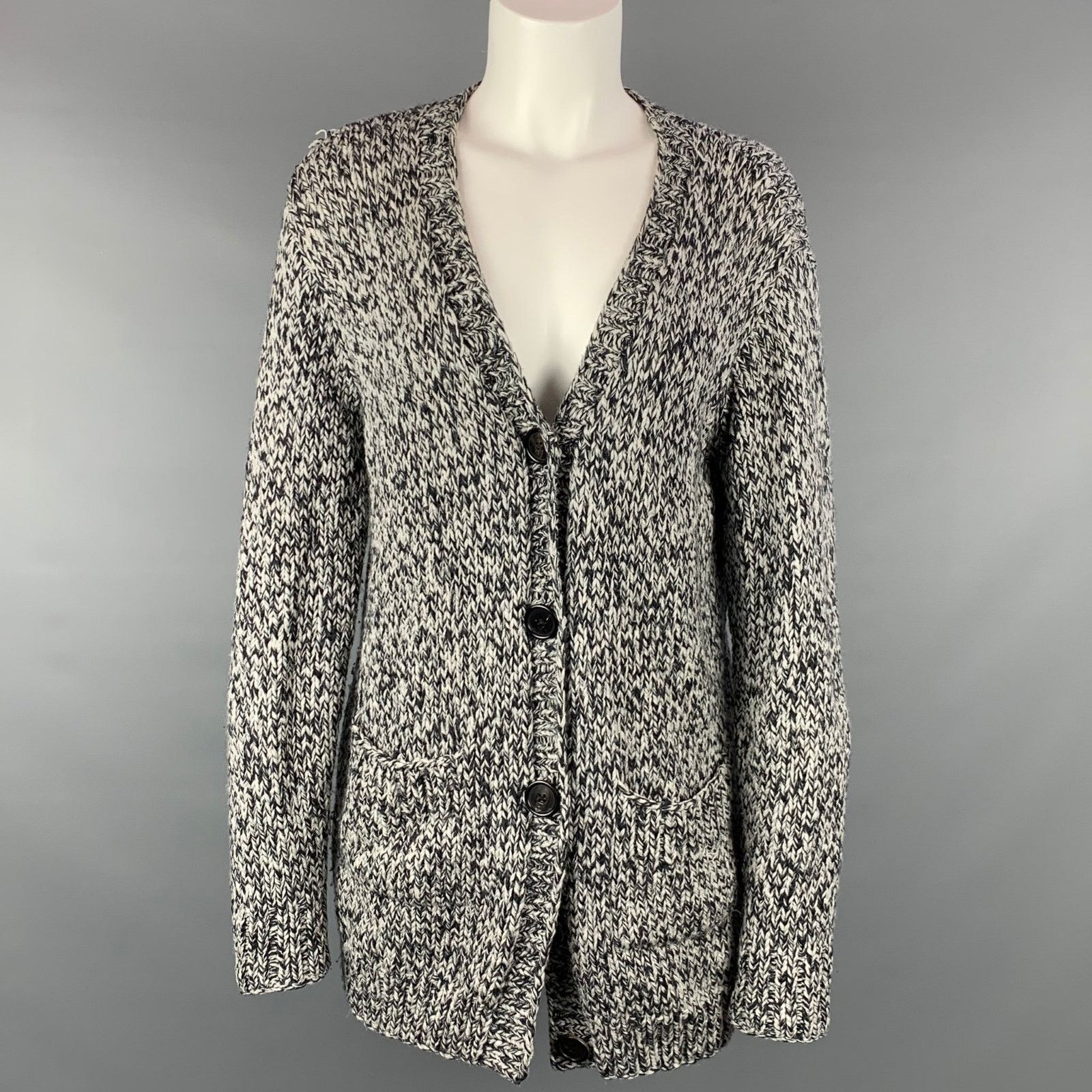 L'AGENCE M Navy & Grey Knitted Merino Wool Oversized Cardigan Size M / US 6-8 / IT 42-44 - 1 Thumbnail
