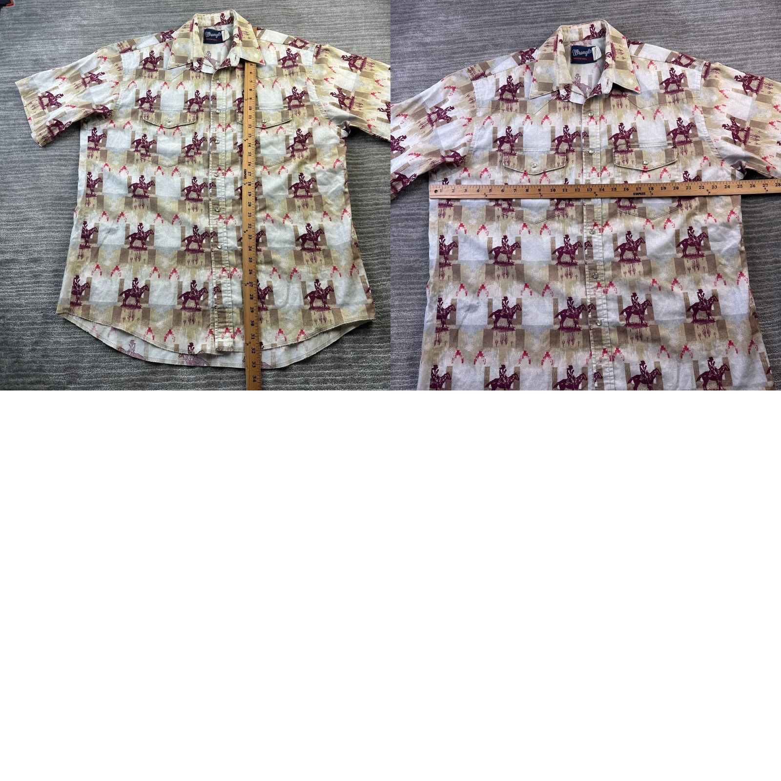 Wrangler Wrangler Shirt Mens XL Beige Tan All over Print Pearl Snap Western Button-Up Casual Mens Size US XL / EU 56 / 4 - 8 Thumbnail