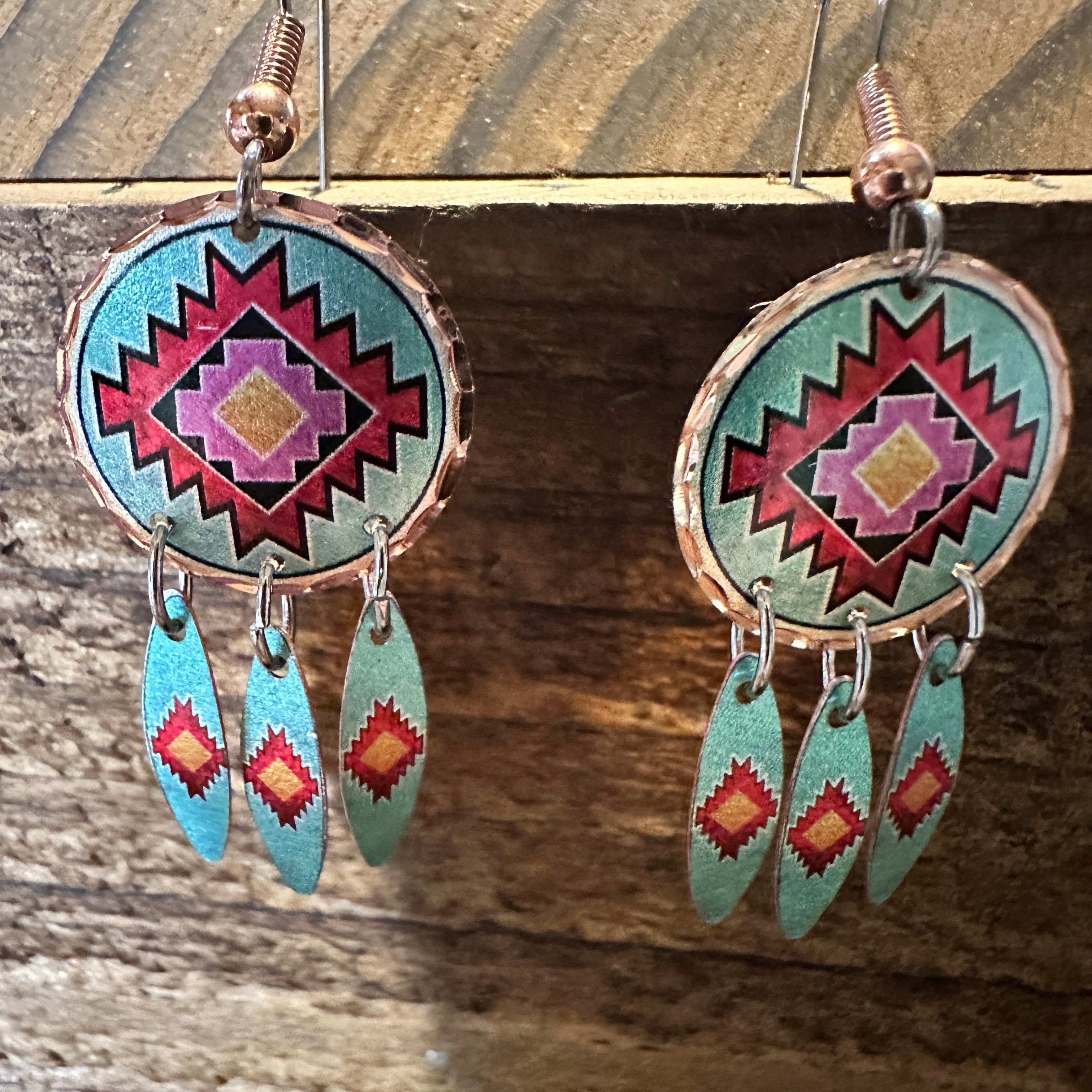 Other Handmade Boho Copper Earrings, Diamond Cut Native American D Size ONE SIZE - 1 Thumbnail