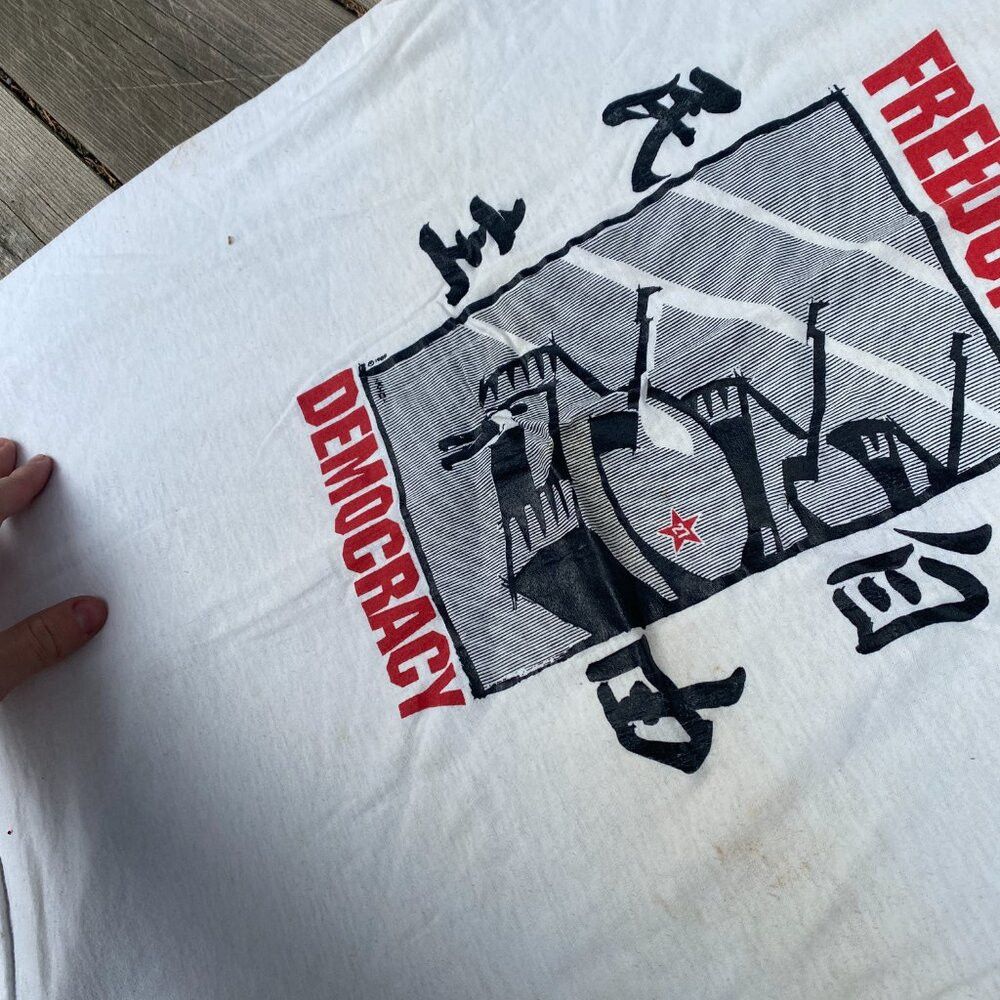 Vintage RARE Vintage 1989 Freedom & Democracy T Shirt Largg Single Size US L / EU 52-54 / 3 - 6 Thumbnail