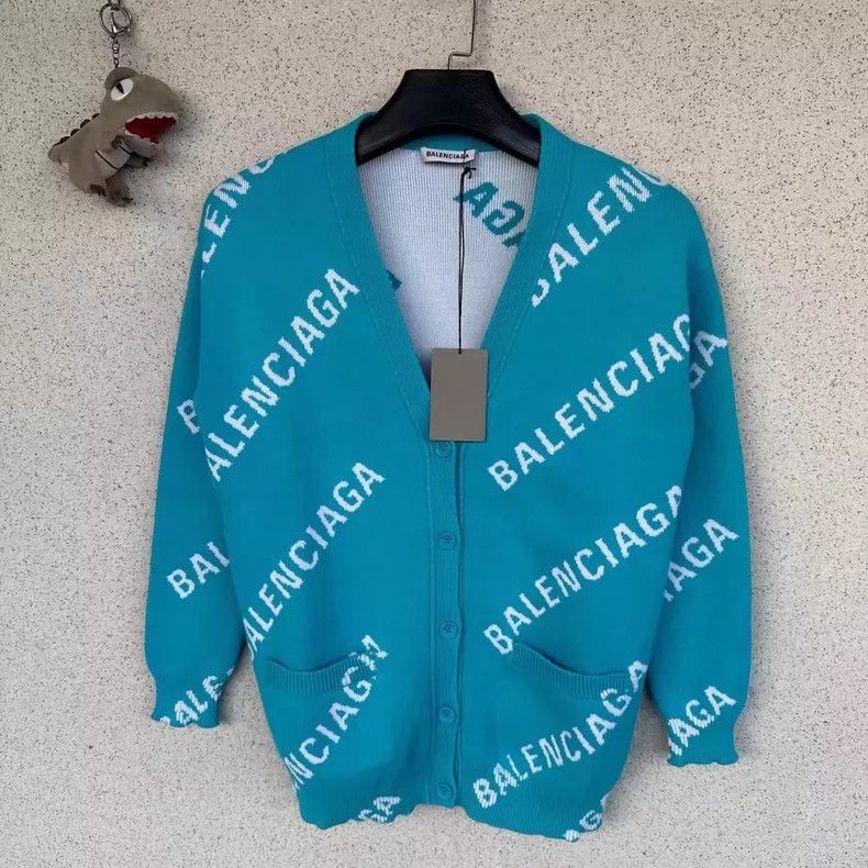 Balenciaga Balenciaga Blue Logo Print Cardigan OS XS Size US XS / EU 42 / 0 - 1 Thumbnail