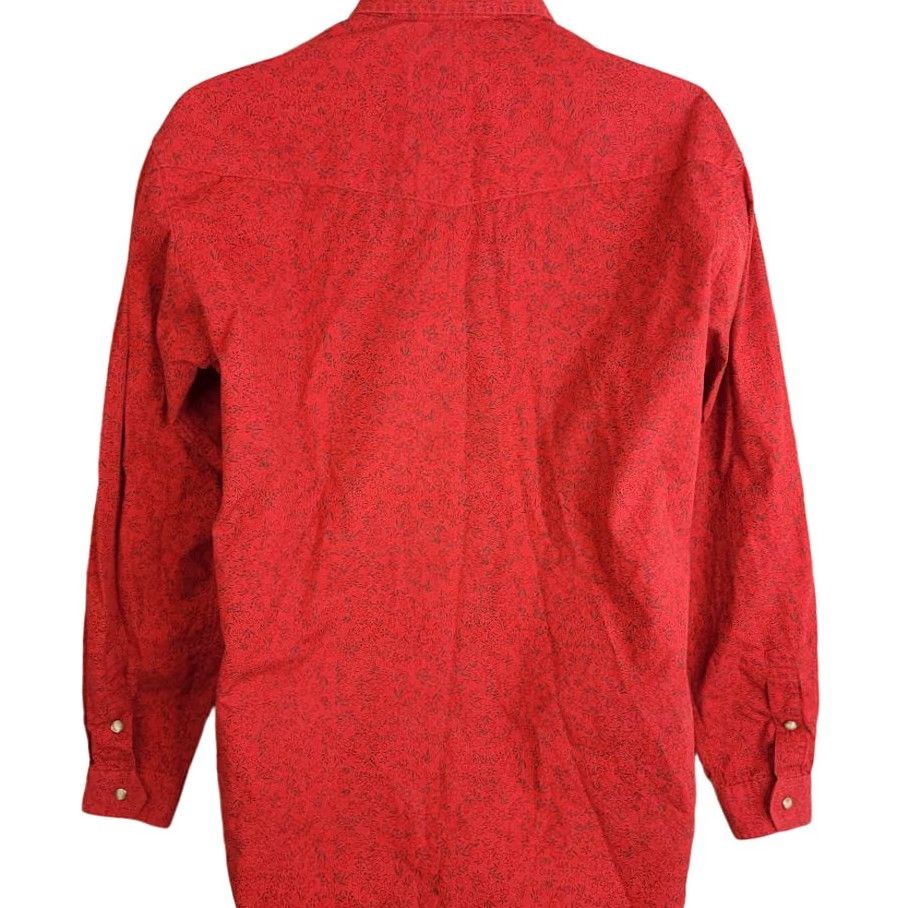 Vintage Rough Stock Panhandle Slim Western Shirt Mens Size M Pearl Snap Saw Tooth Pockets Floral Red Cotton Casual Dress Shirt Button-Down Collar Mens Size US M / EU 48-50 / 2 - 4 Thumbnail