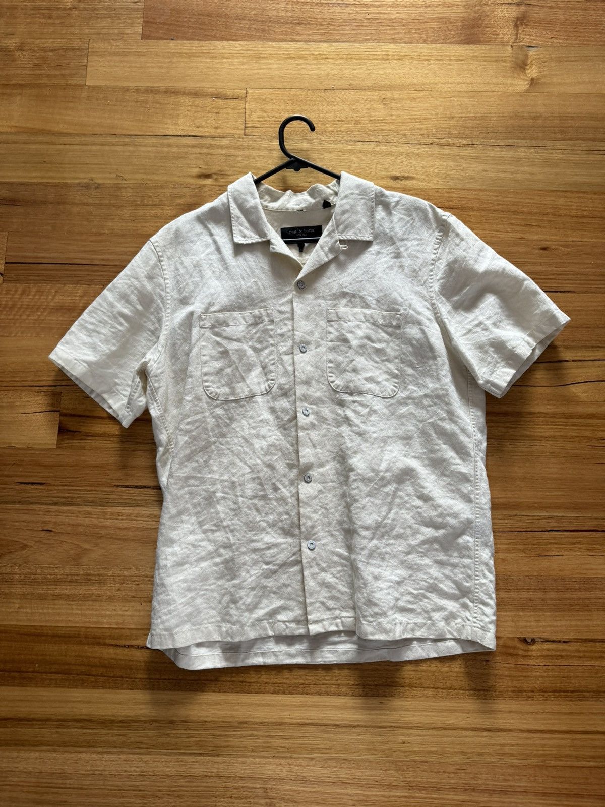 image of Rag Bone Short Sleeve Button Up Cream Avery Tee in Beige, Men's (Size Small)