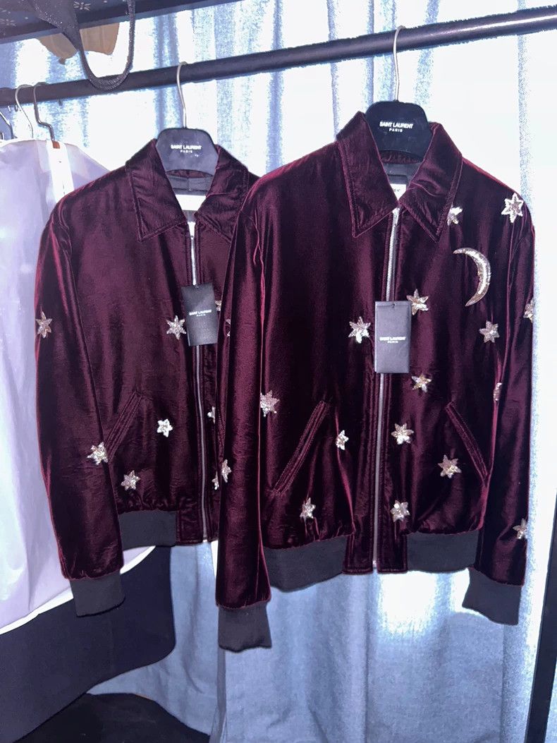 Yves Saint Laurent Saint Laruent 16 FW Burgundy Velvet Starmoon Jacket 2502-Ne Size US S / EU 44-46 / 1 - 1 Thumbnail