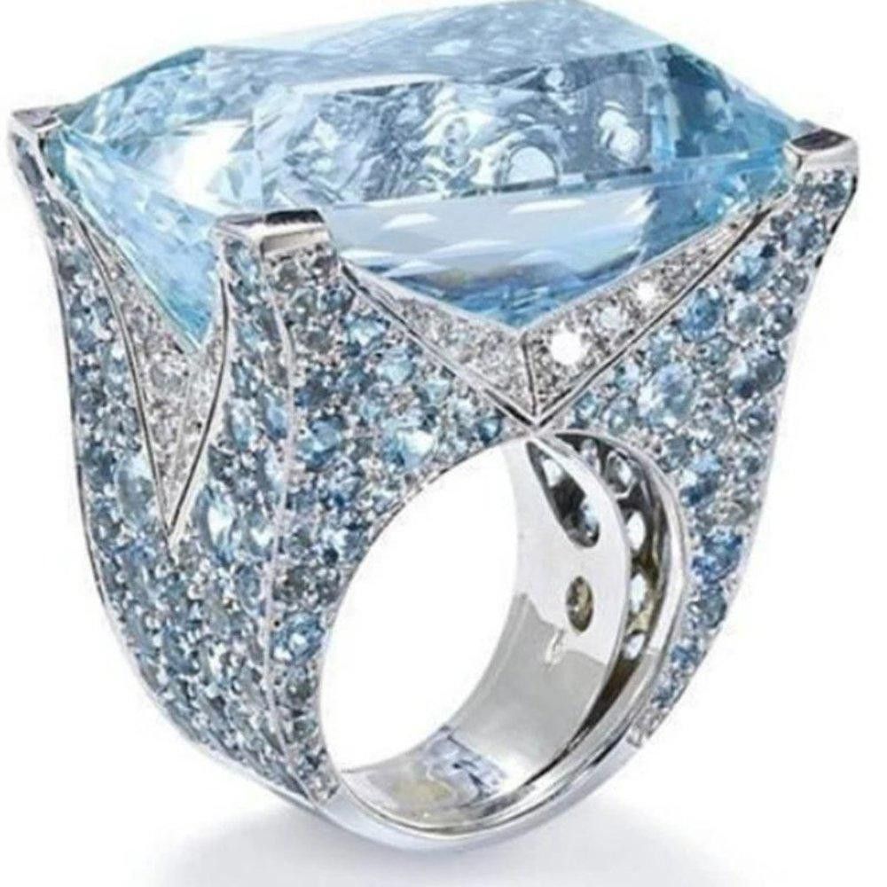 Designer 925 Sterling Silver Square Blue Aquamarine Ring - Size 7 Size ONE SIZE - 1 Thumbnail