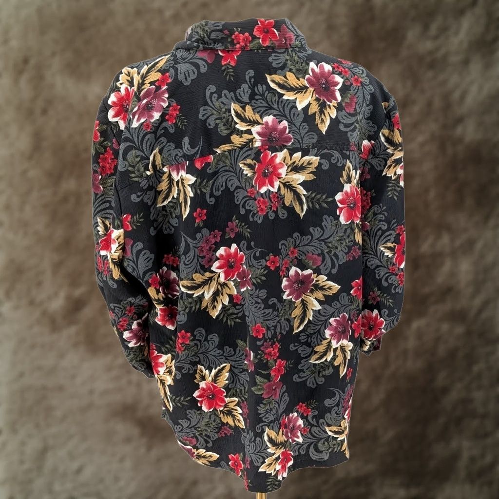 Vintage VINTAGE Donkenny Blouse Women's XL Black Red Floral Lightweight Button Front Romantic Feminine Shirt Size XL / US 12-14 / IT 48-50 - 1 Thumbnail