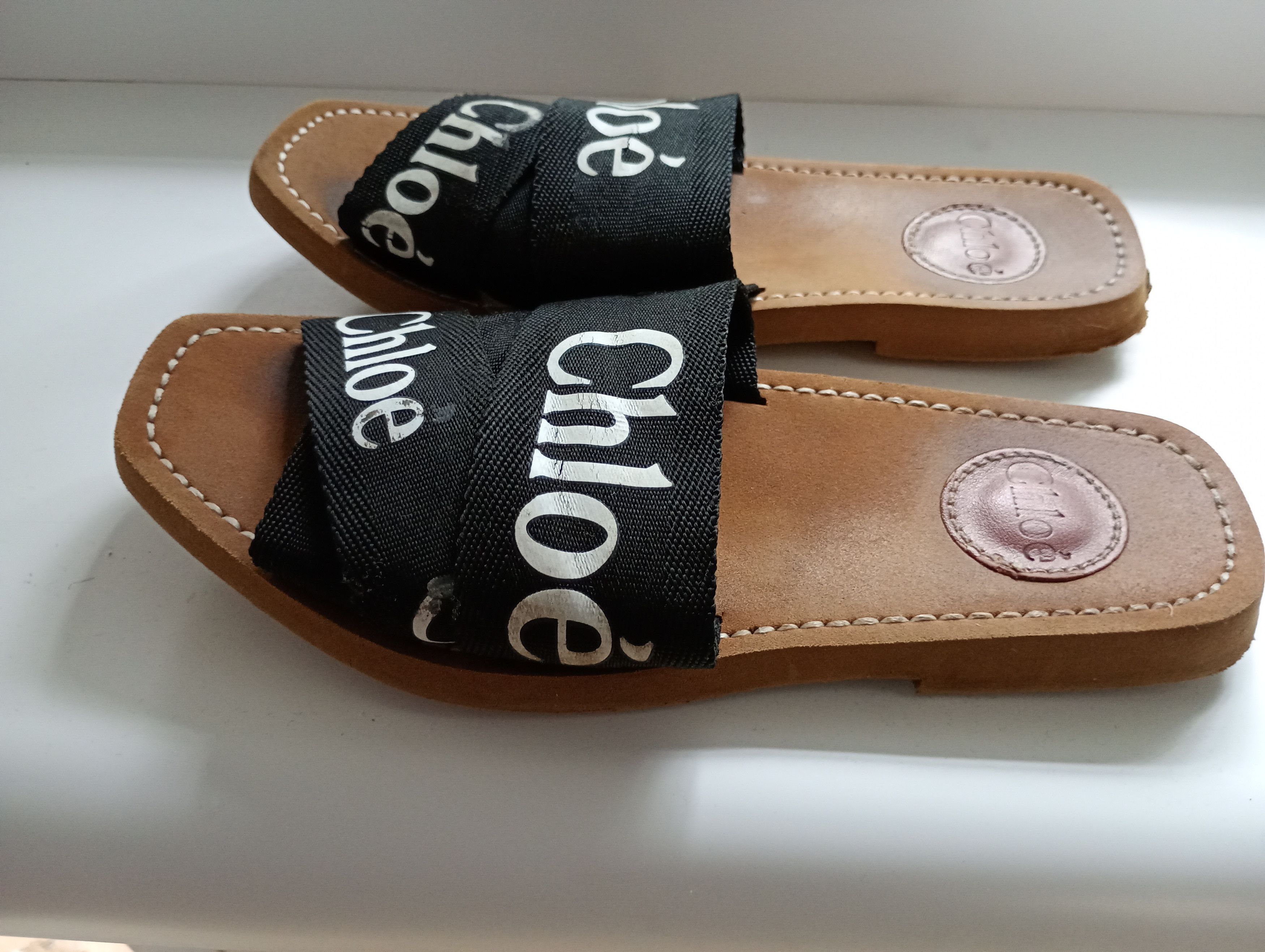 Chloe × Designer CHLOE Woody Flat Logo Canvas Black Slide Sandals 38 Size US 7.5 / IT 37.5 - 13 Thumbnail