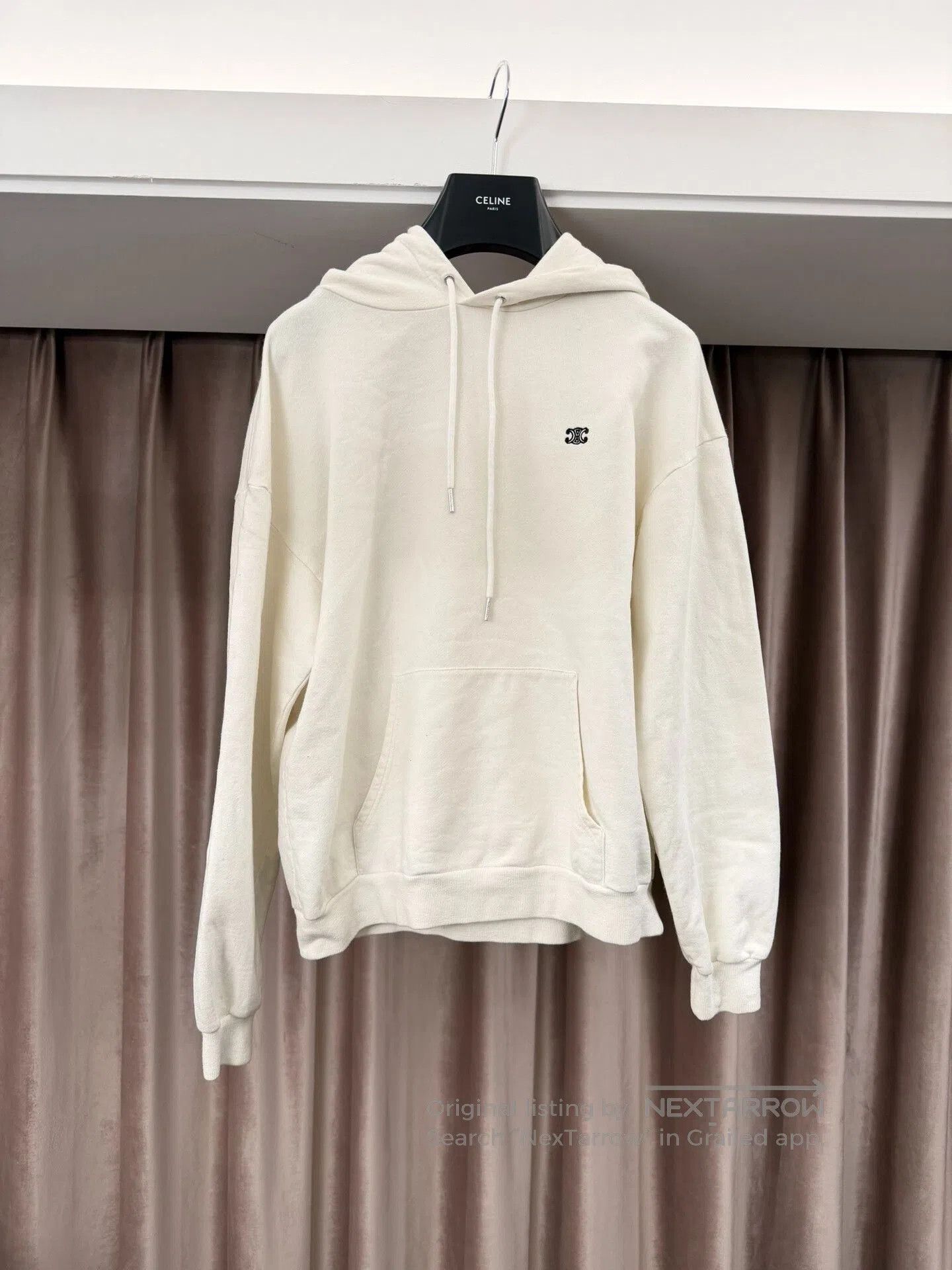 Celine White Logo Hoodie by Hedi Slimane.