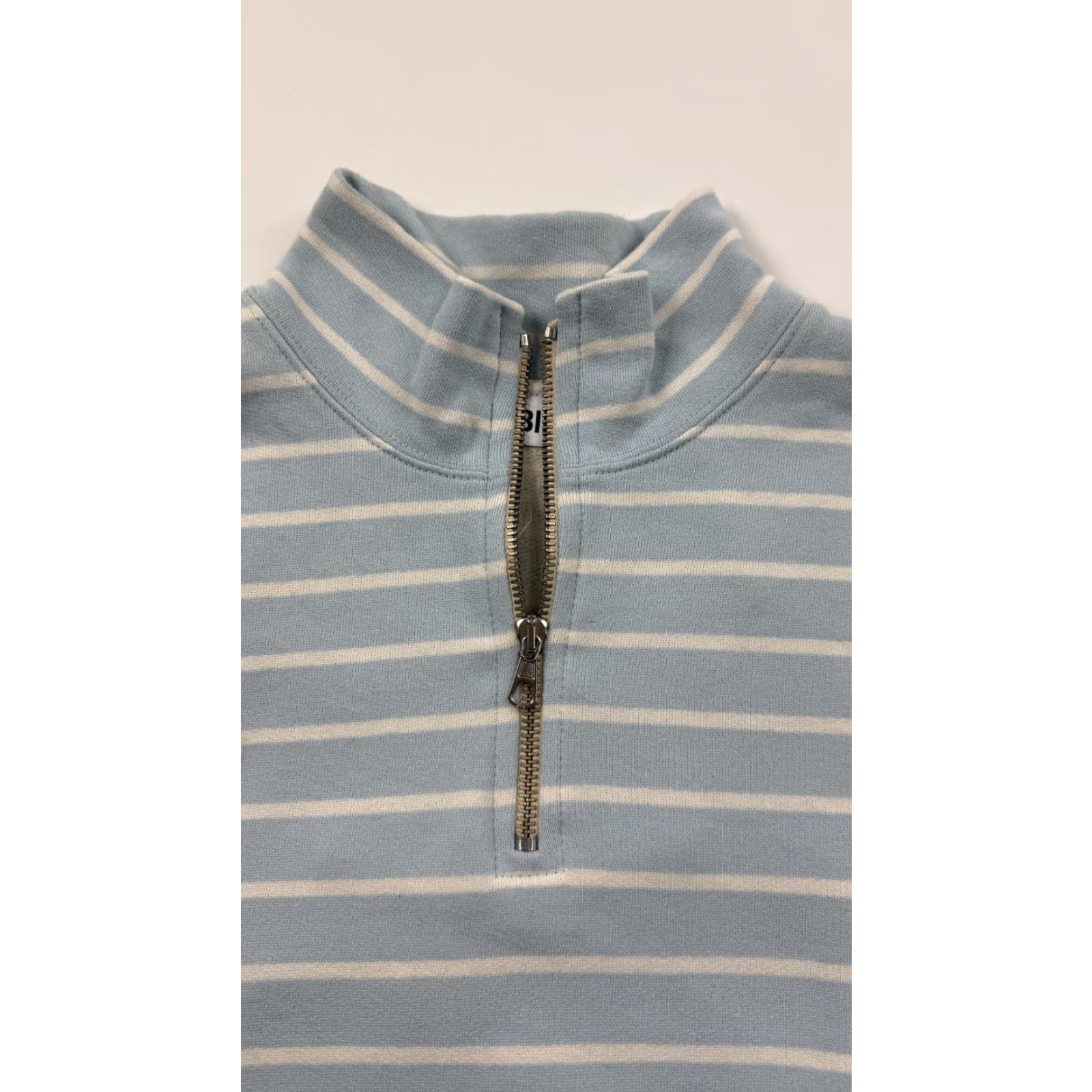 Vintage Très Bien Pullover Sweater Mens Small Blue White Striped Half Zip Mock Neck Size US S / EU 44-46 / 1 - 3 Thumbnail