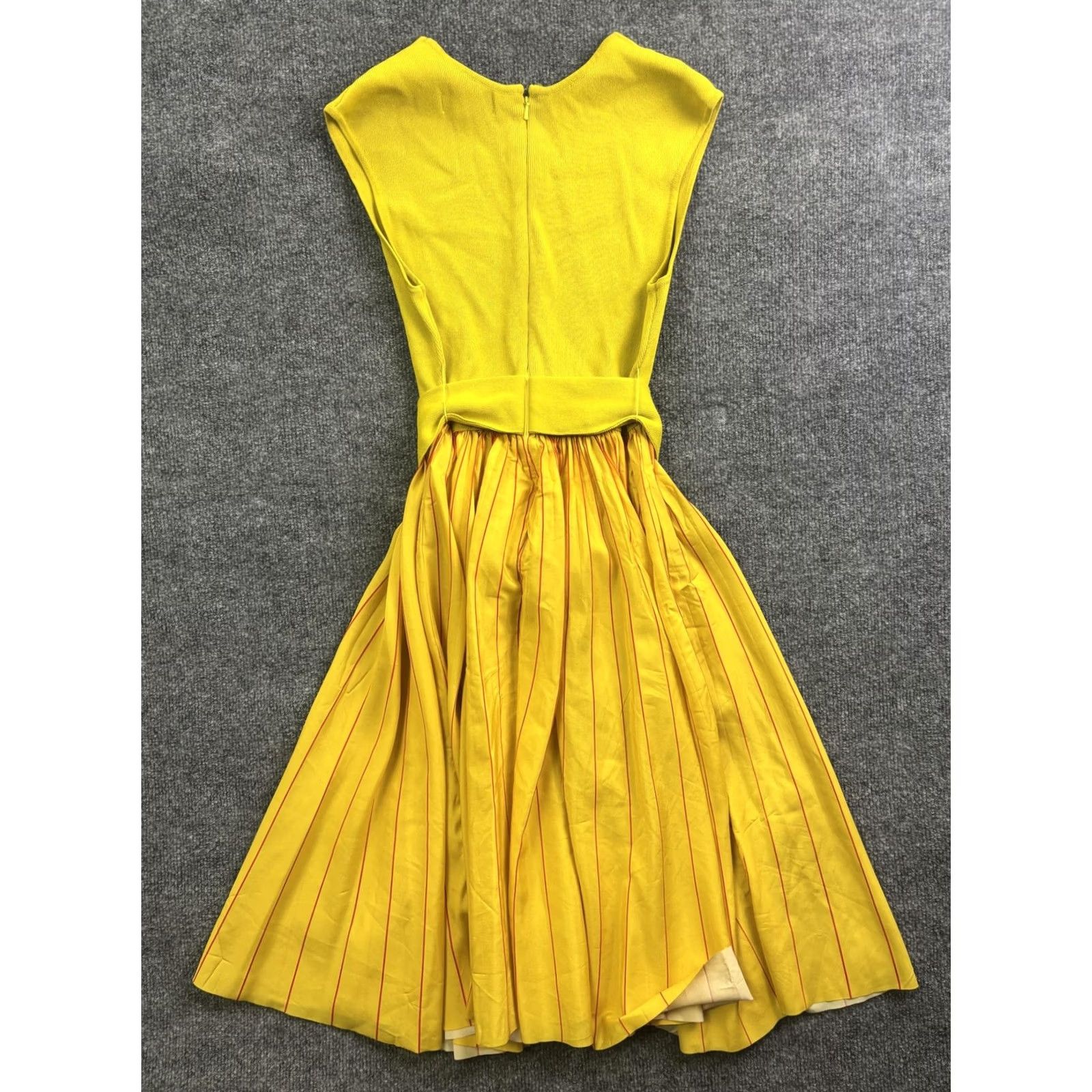 Sachin & Babi SACHIN & BABI Dress Womens XS Yellow V Neck Pleated Belted Striped Sundress Midi Size XS / US 0-2 / IT 36-38 - 8 Thumbnail