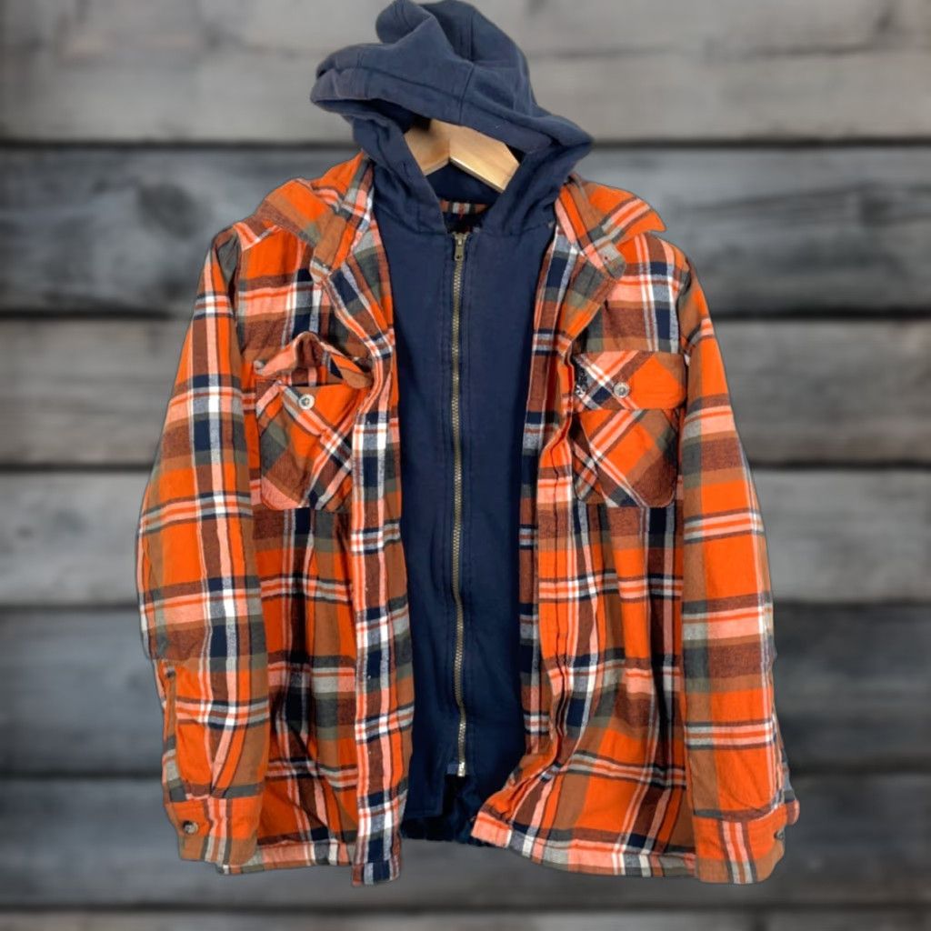 Vintage Legendary Whitetails Jacket Hooded Zip Flannel Orange Plaid Shacket Men's Medium Size US M / EU 48-50 / 2 - 1 Thumbnail