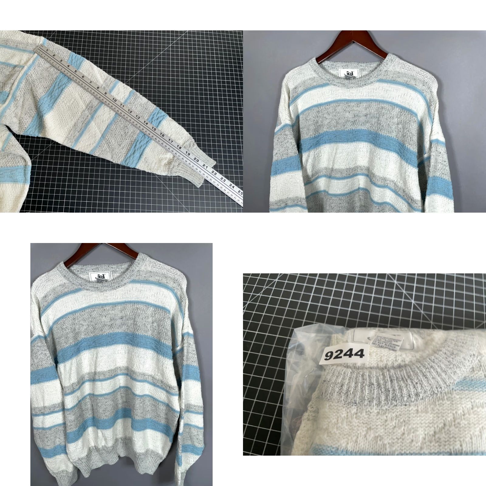 Vintage VINTAGE JED 90s Chunky-Knit Striped Sweater Adult Large White Cotton Blend Pullover Mens Size US L / EU 52-54 / 3 - 8 Thumbnail