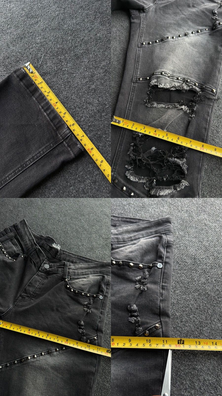 Le Grande Bleu (L.G.B.) Opium 00s Punk Rock Rebel Distressed Studded Biker Jeans Size US 31 - 20 Thumbnail